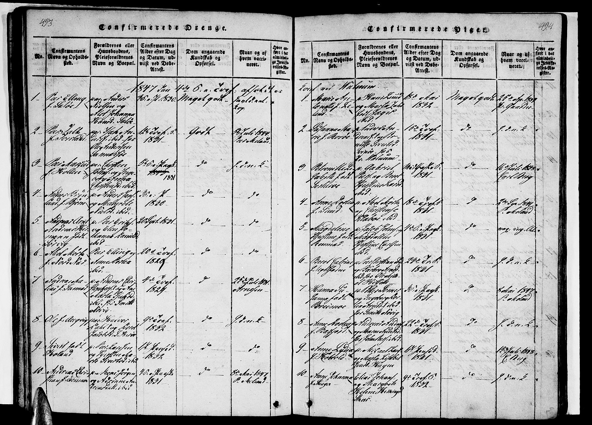 Ministerialprotokoller, klokkerbøker og fødselsregistre - Nordland, AV/SAT-A-1459/831/L0474: Parish register (copy) no. 831C01, 1820-1850, p. 493-494