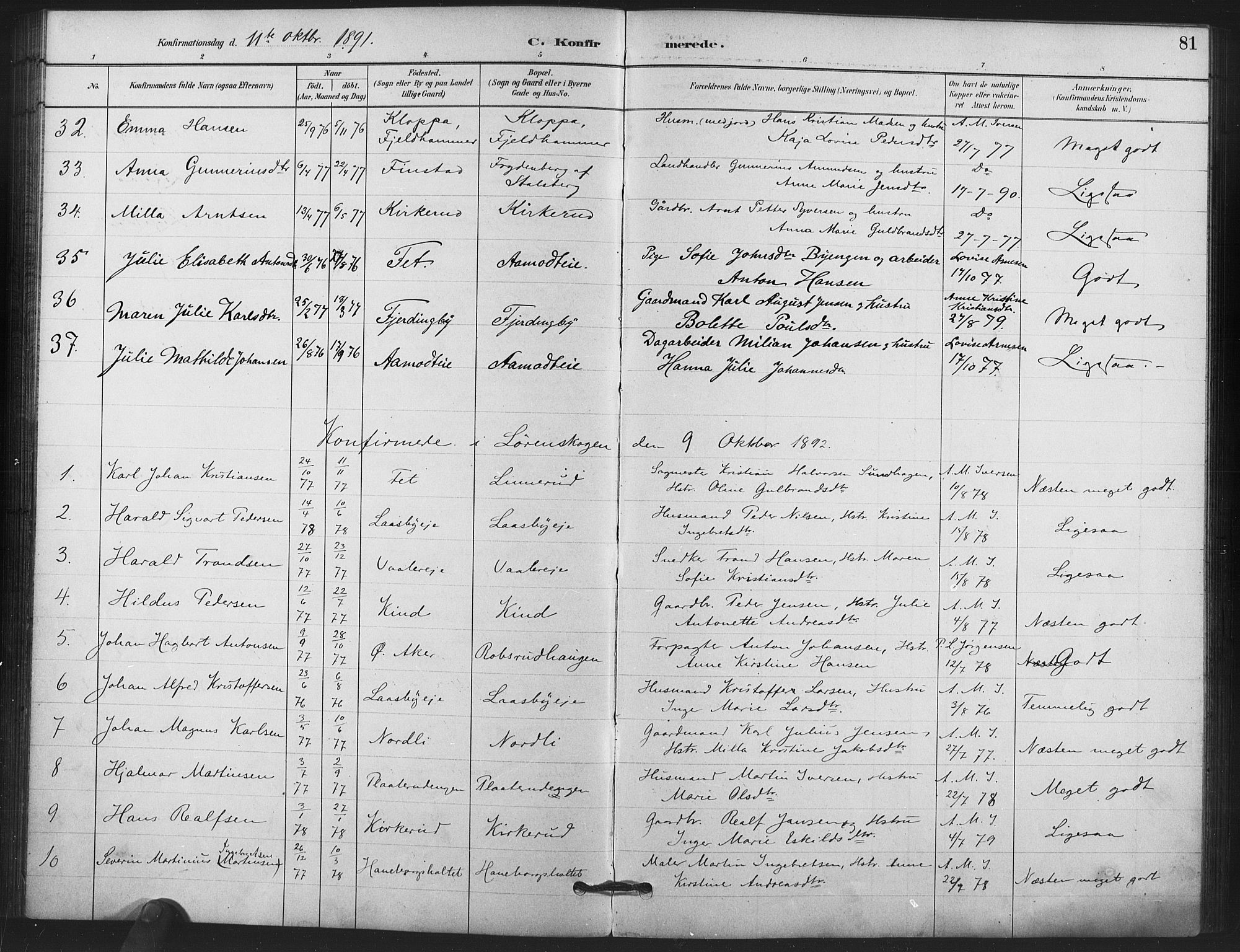 Skedsmo prestekontor Kirkebøker, AV/SAO-A-10033a/F/Fb/L0001: Parish register (official) no. II 1, 1883-1901, p. 81