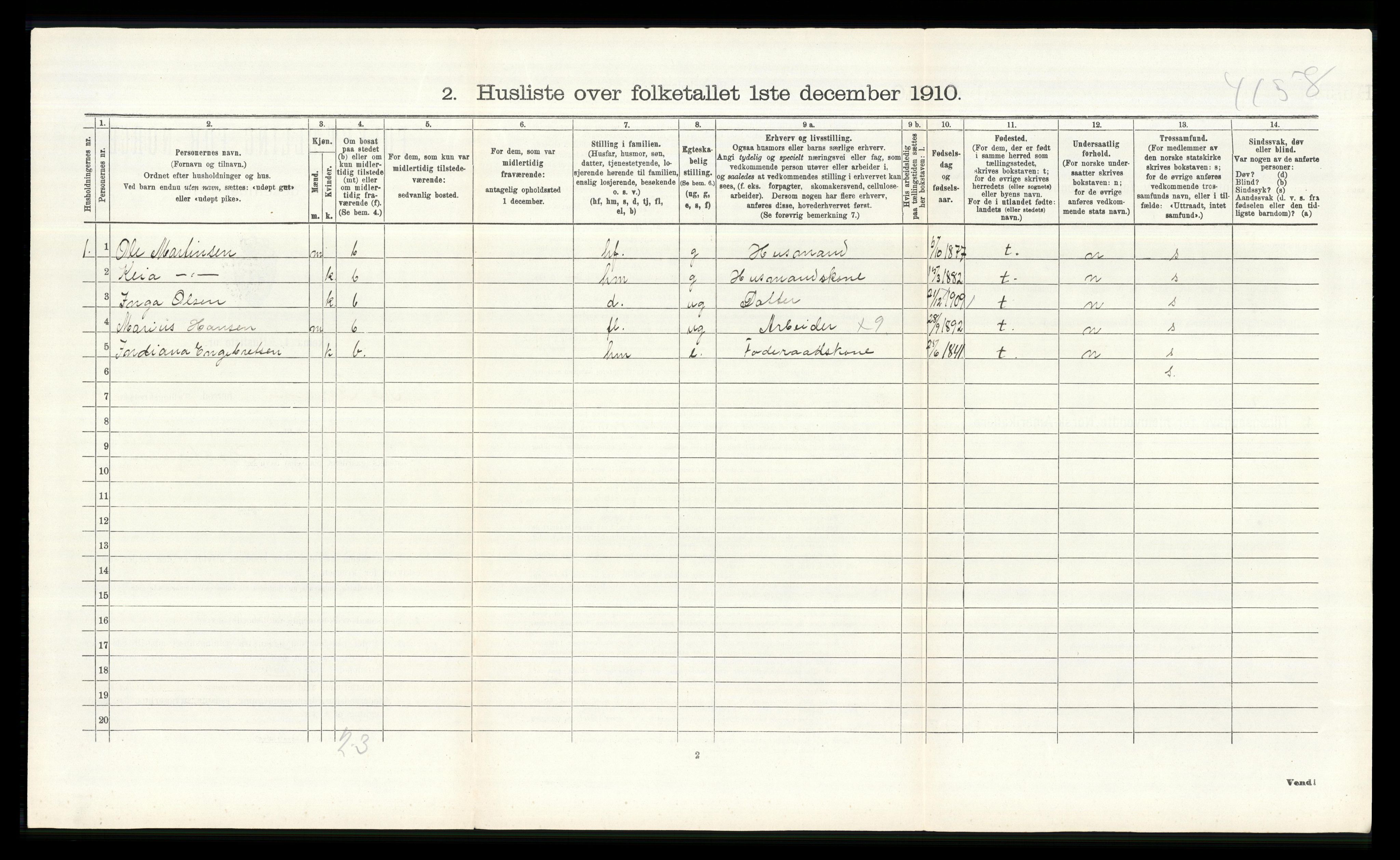 RA, 1910 census for Nes, 1910, p. 2075