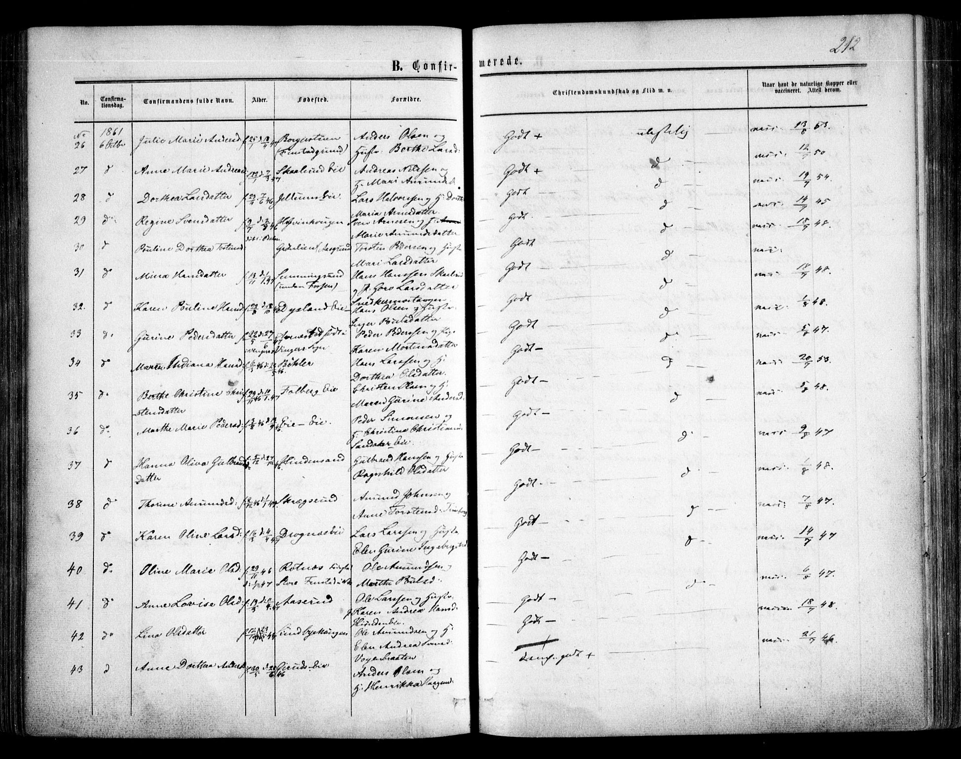 Nes prestekontor Kirkebøker, AV/SAO-A-10410/F/Fa/L0008: Parish register (official) no. I 8, 1859-1874, p. 212