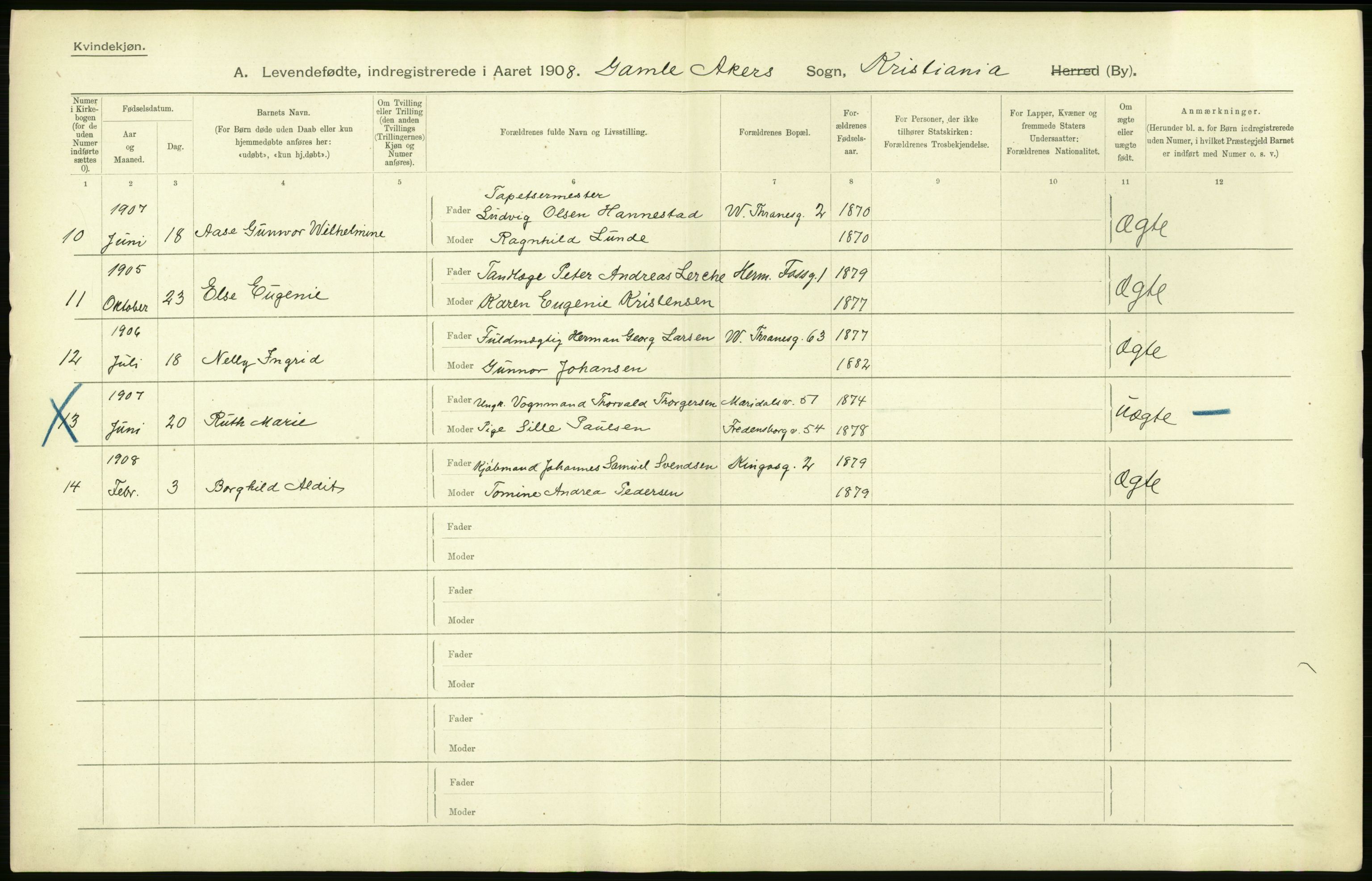 Statistisk sentralbyrå, Sosiodemografiske emner, Befolkning, AV/RA-S-2228/D/Df/Dfa/Dfaf/L0005: Kristiania: Levendefødte menn og kvinner., 1908, p. 640