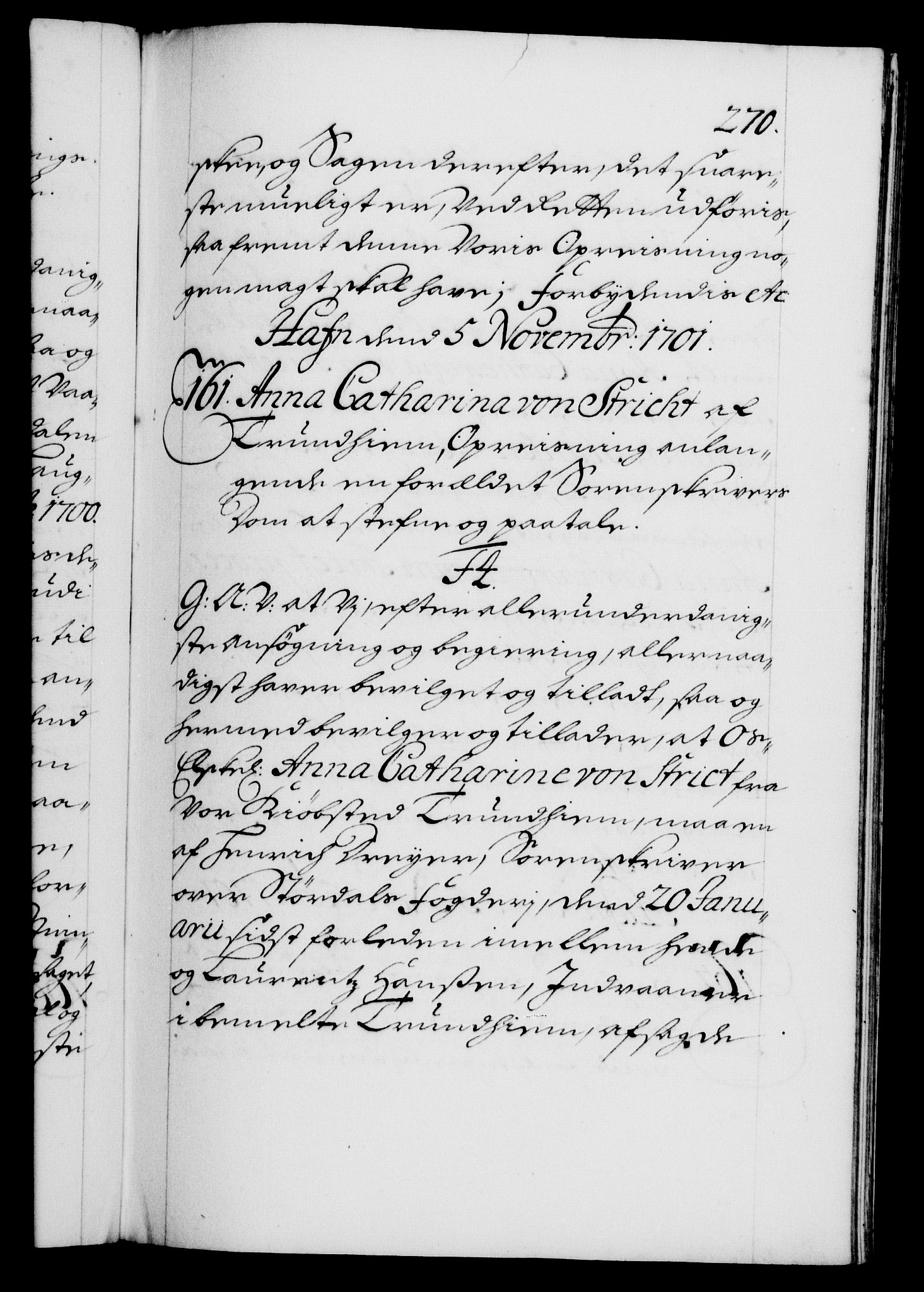 Danske Kanselli 1572-1799, RA/EA-3023/F/Fc/Fca/Fcaa/L0018: Norske registre, 1699-1703, p. 270a