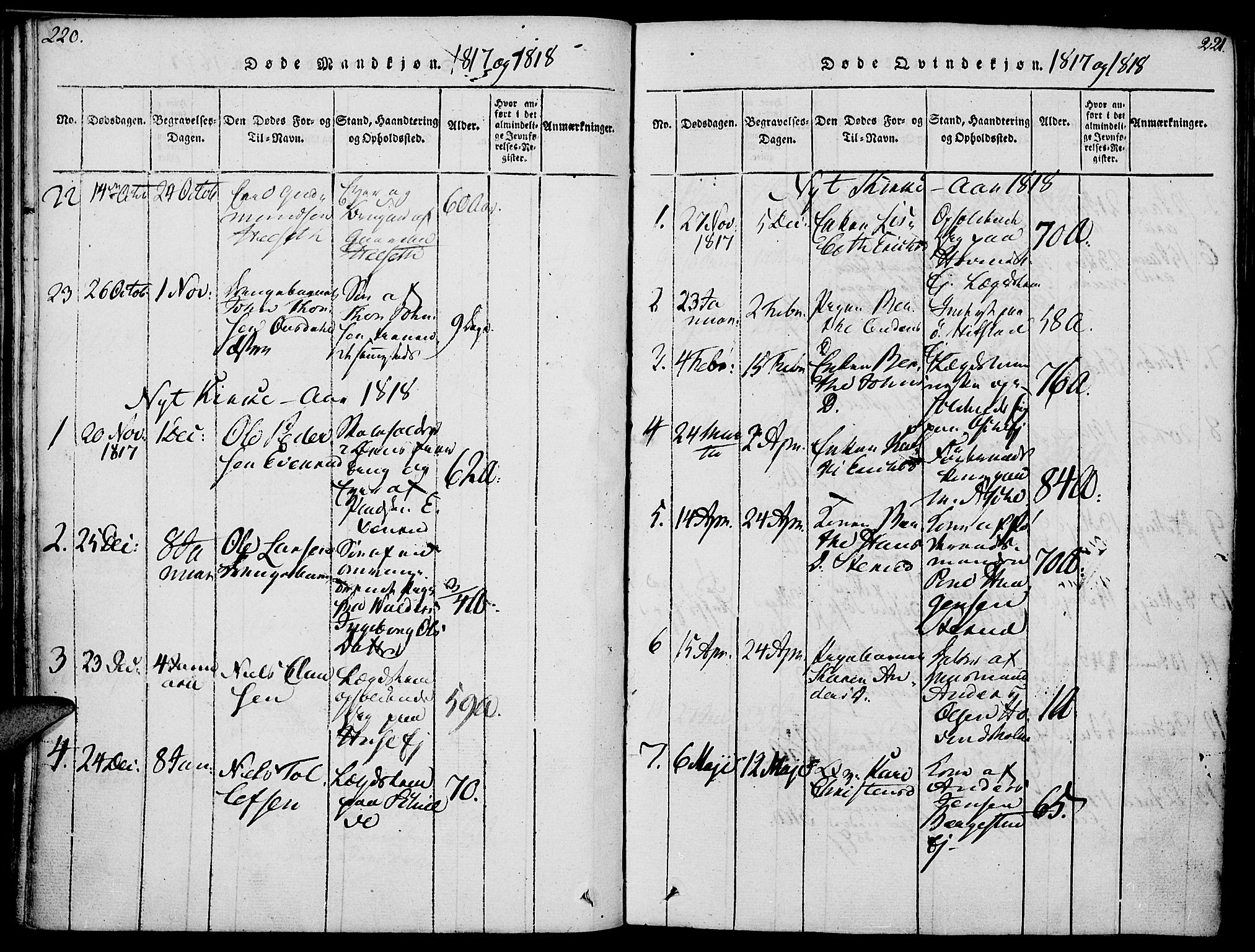 Nes prestekontor, Hedmark, AV/SAH-PREST-020/K/Ka/L0002: Parish register (official) no. 2, 1813-1827, p. 220-221