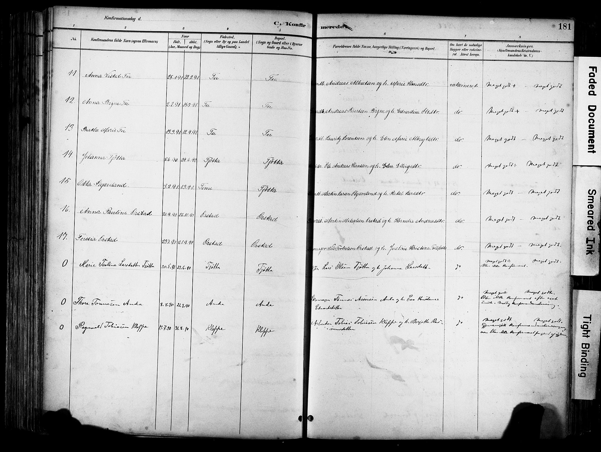 Klepp sokneprestkontor, SAST/A-101803/001/3/30BA/L0009: Parish register (official) no. A 7, 1886-1915, p. 181