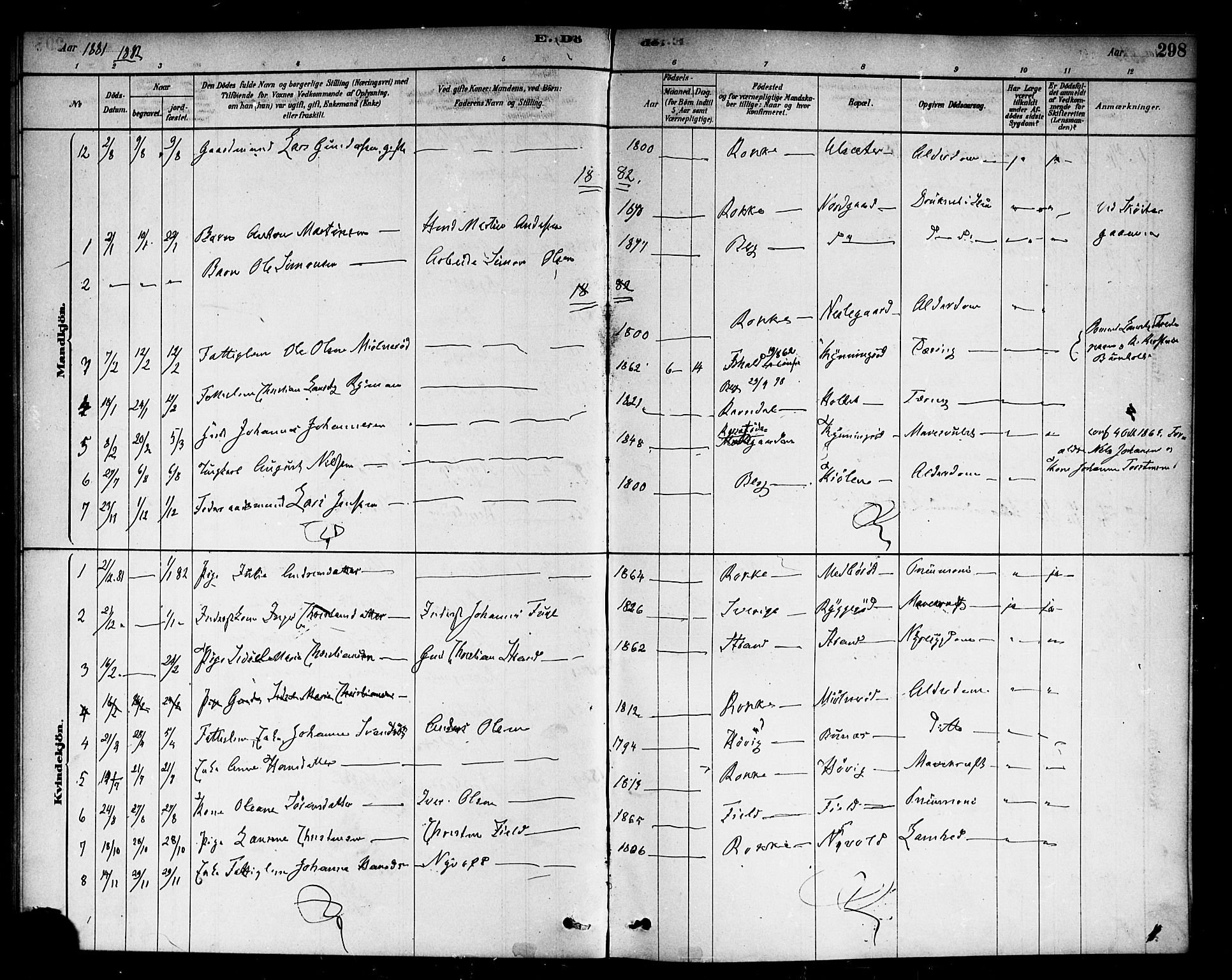 Berg prestekontor Kirkebøker, AV/SAO-A-10902/F/Fc/L0001: Parish register (official) no. III 1, 1878-1887, p. 298