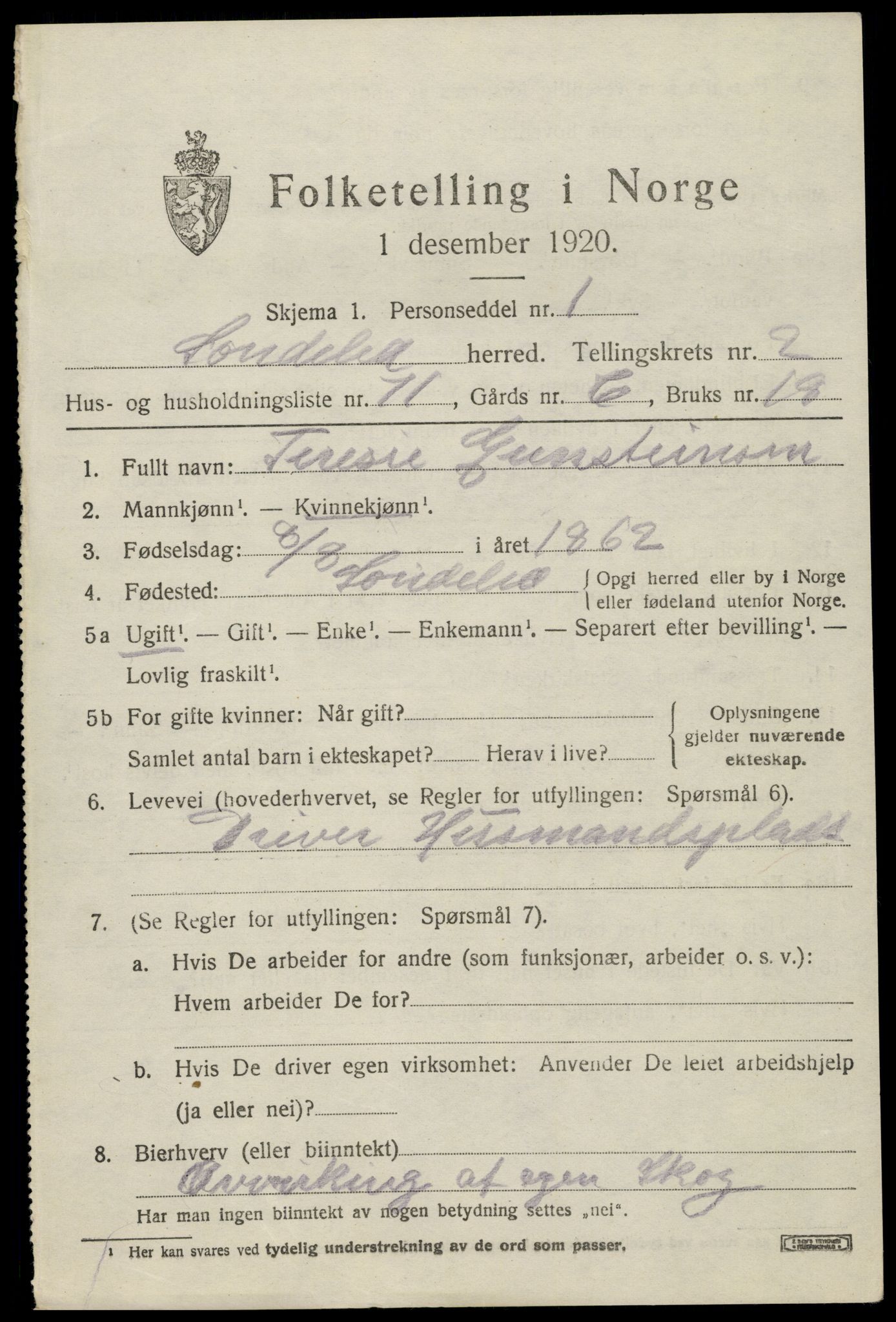 SAK, 1920 census for Søndeled, 1920, p. 2395