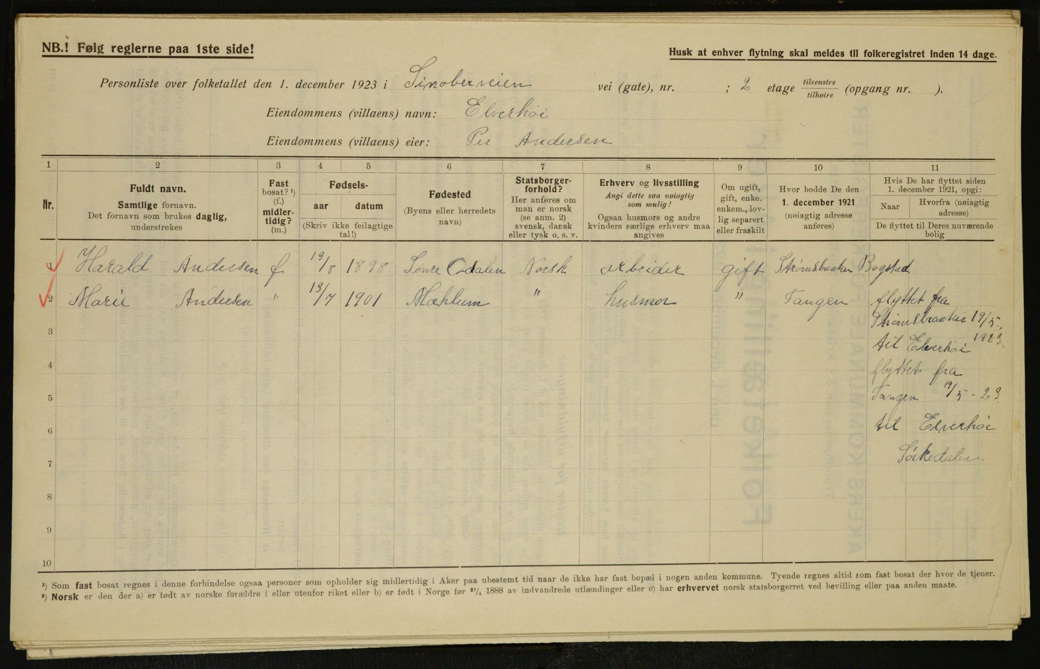 , Municipal Census 1923 for Aker, 1923, p. 7262