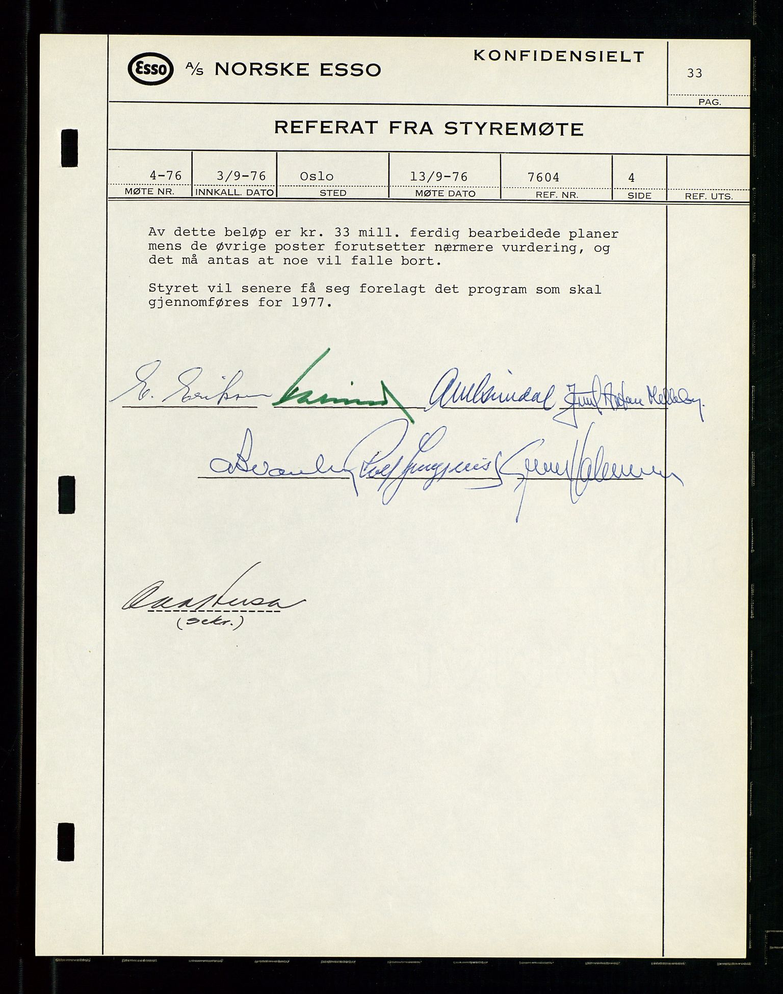 Pa 0982 - Esso Norge A/S, AV/SAST-A-100448/A/Aa/L0003/0003: Den administrerende direksjon Board minutes (styrereferater) og Bedriftforsamlingsprotokoll / Den administrerende direksjon Board minutes (styrereferater), 1975-1985, p. 33