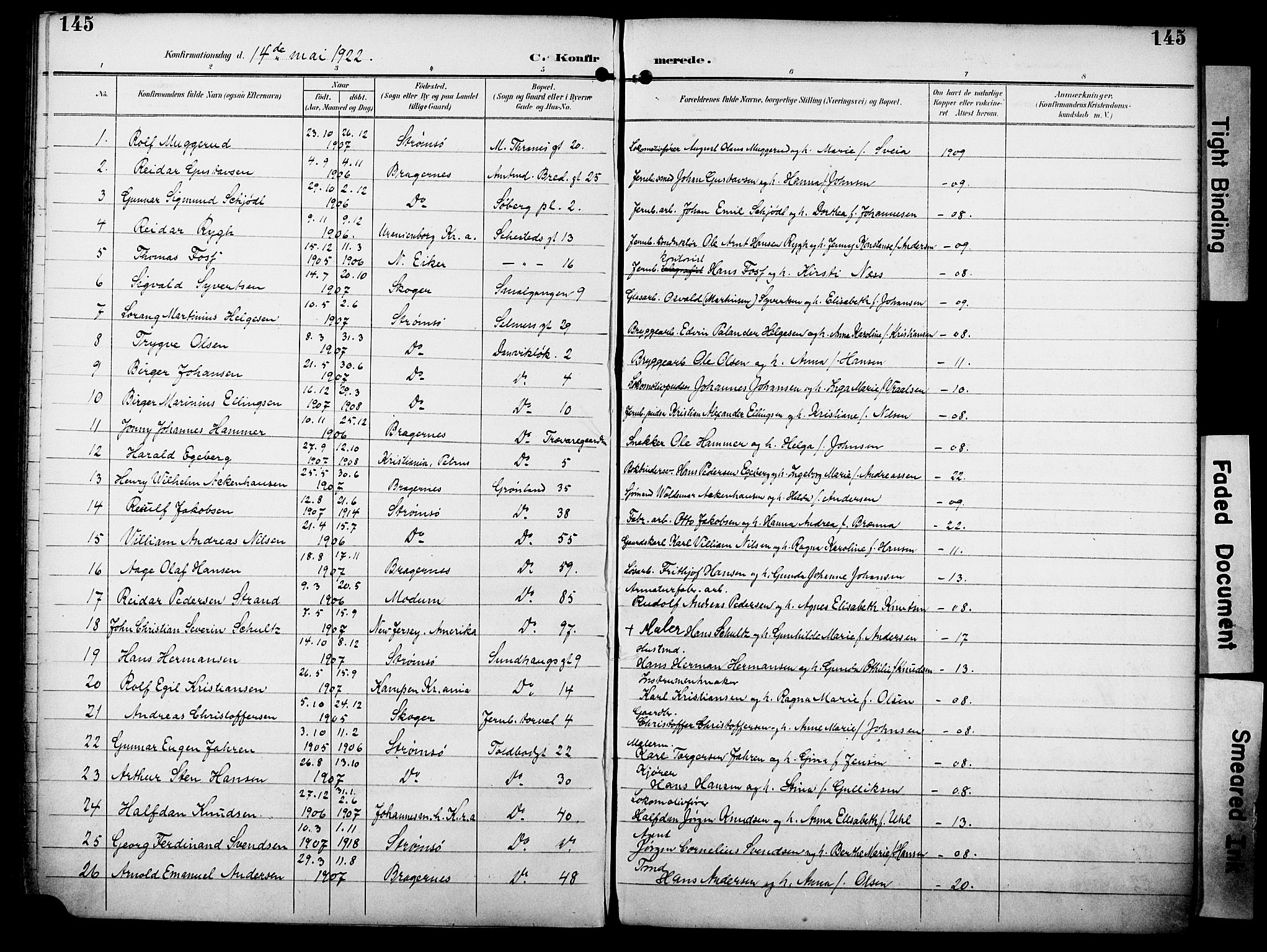 Strømsø kirkebøker, AV/SAKO-A-246/F/Fa/L0025: Parish register (official) no. I 25, 1893-1922, p. 145