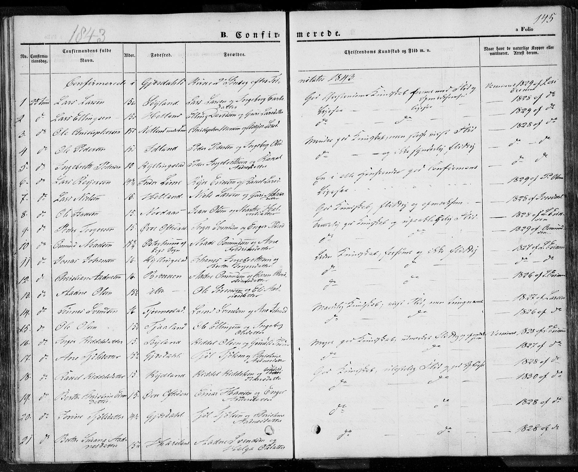 Lye sokneprestkontor, SAST/A-101794/001/30BA/L0005: Parish register (official) no. A 5.1, 1842-1855, p. 145