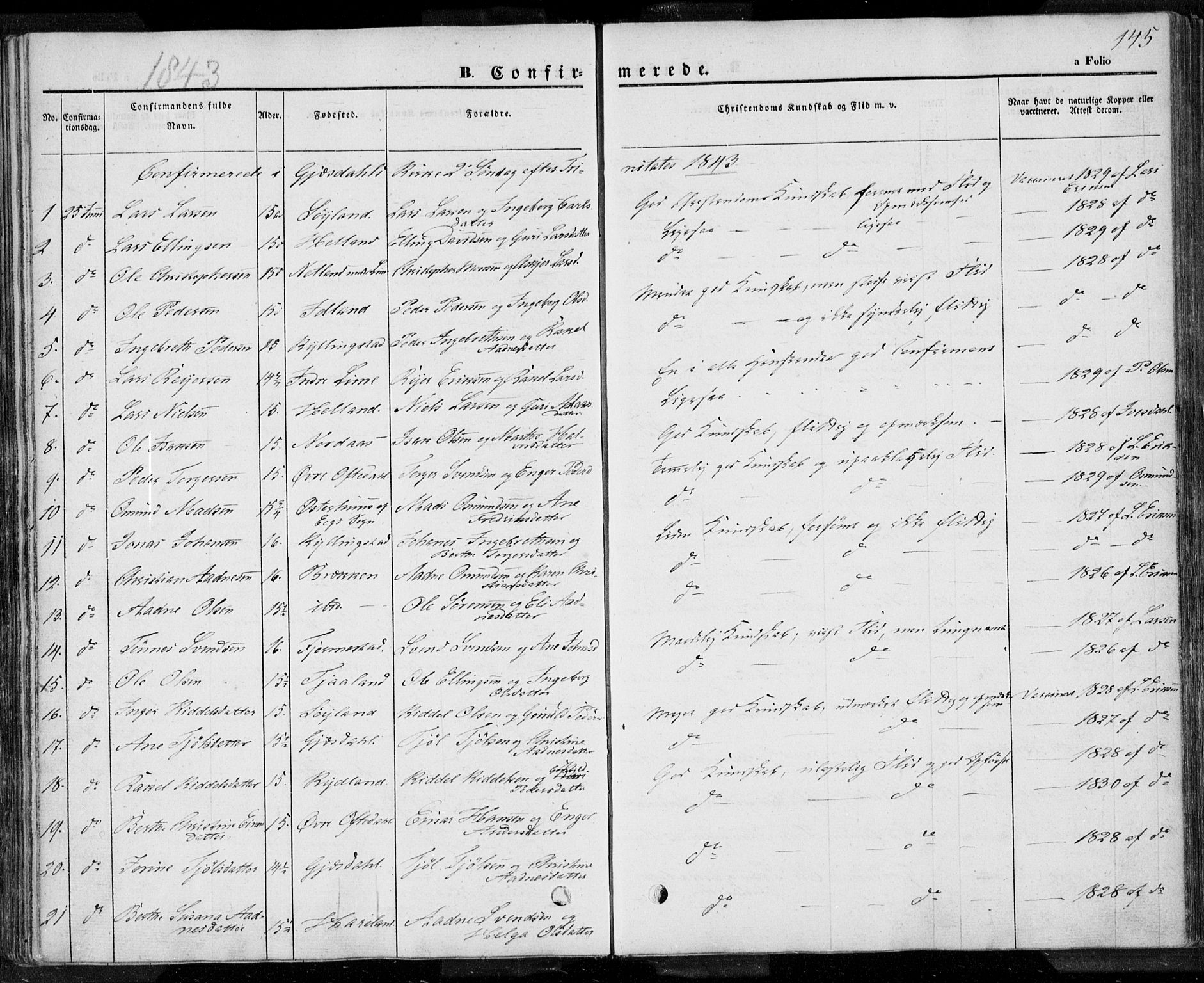 Lye sokneprestkontor, AV/SAST-A-101794/001/30BA/L0005: Parish register (official) no. A 5.1, 1842-1855, p. 145