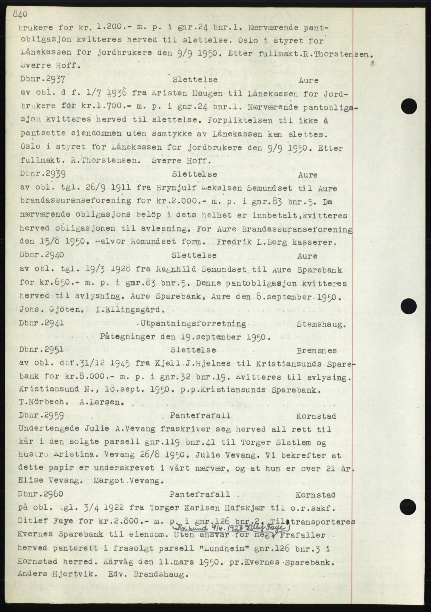 Nordmøre sorenskriveri, AV/SAT-A-4132/1/2/2Ca: Mortgage book no. C82b, 1946-1951, Diary no: : 2937/1950