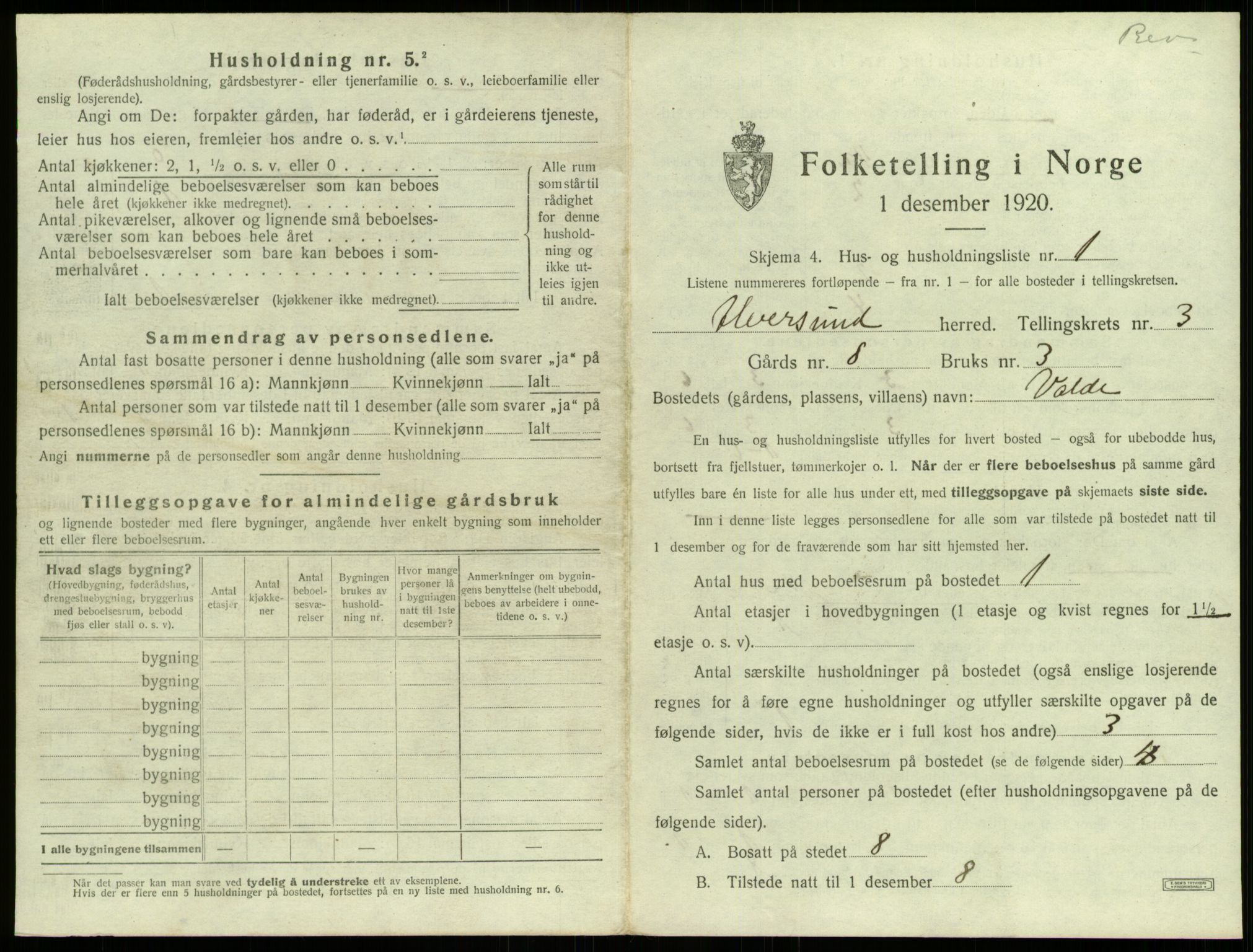 SAB, 1920 census for Alversund, 1920, p. 174