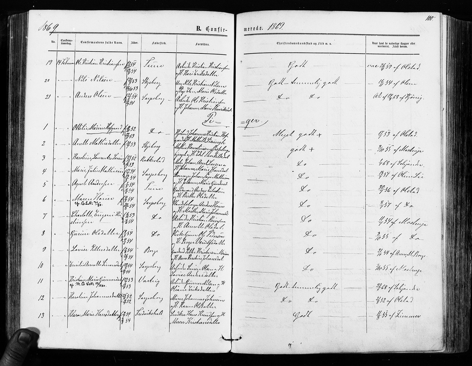 Sarpsborg prestekontor Kirkebøker, SAO/A-2006/F/Fa/L0002: Parish register (official) no. 2, 1869-1877, p. 100