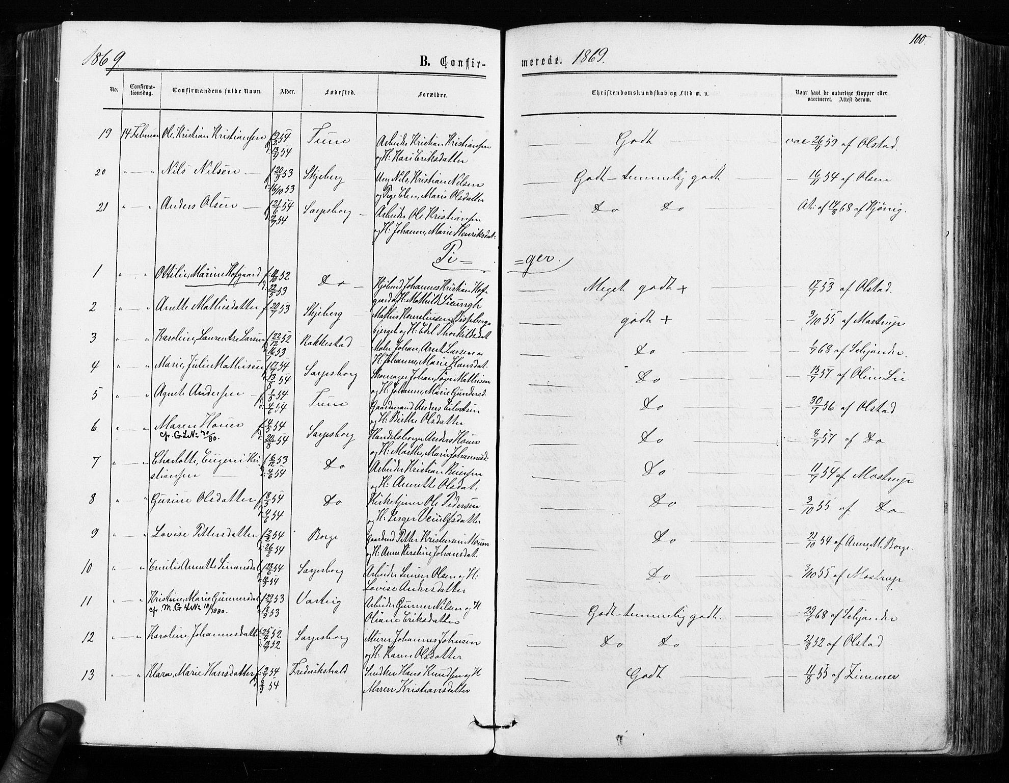 Sarpsborg prestekontor Kirkebøker, AV/SAO-A-2006/F/Fa/L0002: Parish register (official) no. 2, 1869-1877, p. 100