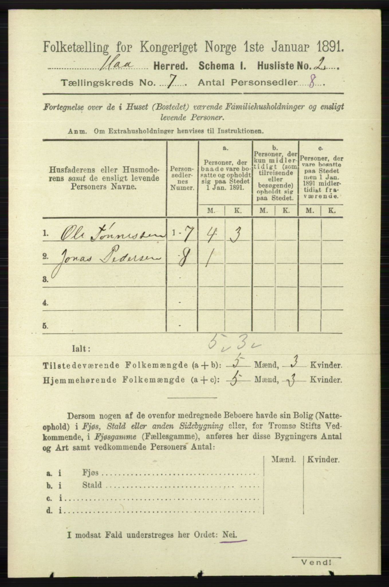 RA, 1891 census for 1119 Hå, 1891, p. 1893
