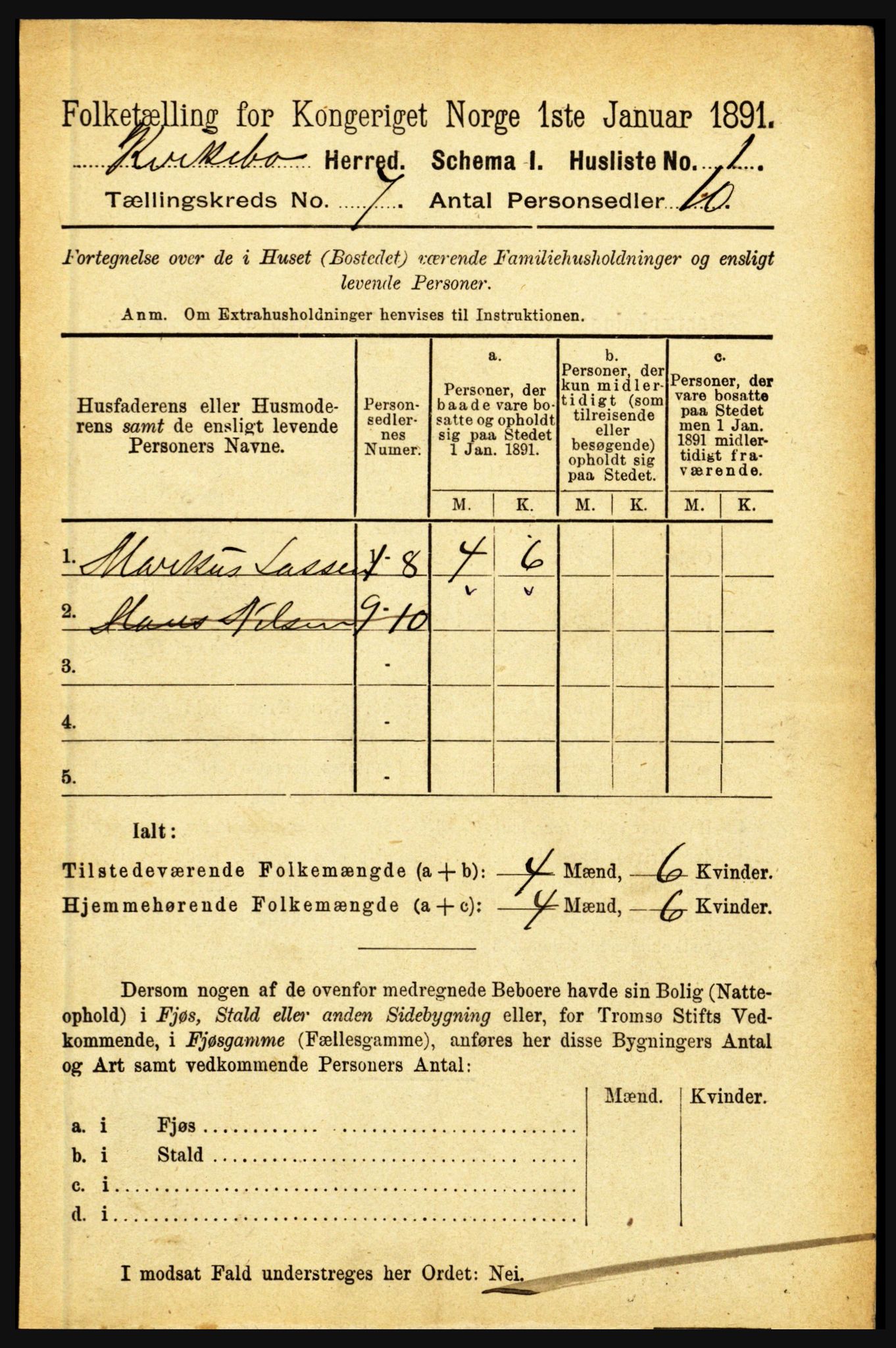 RA, 1891 census for 1416 Kyrkjebø, 1891, p. 1806