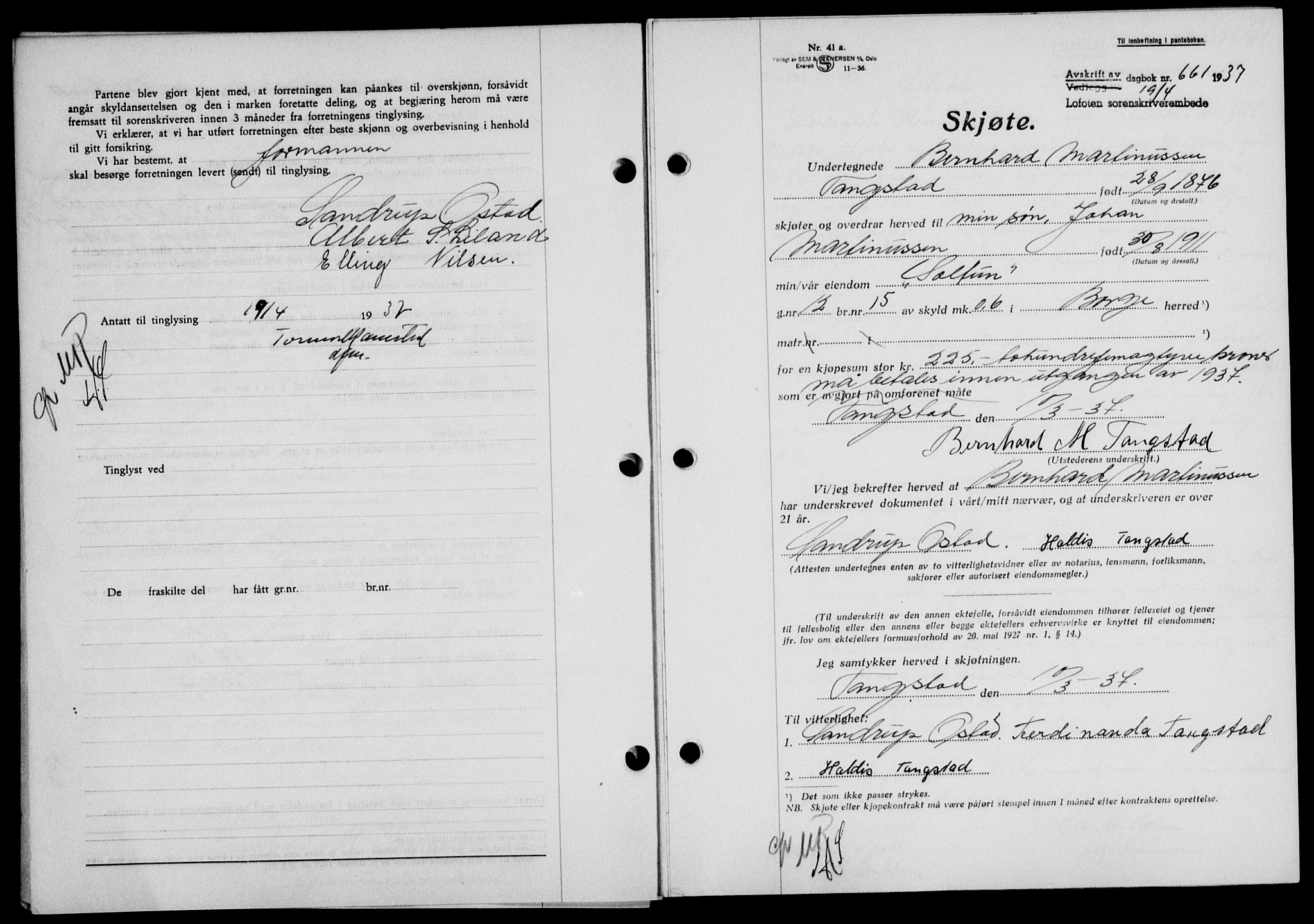 Lofoten sorenskriveri, SAT/A-0017/1/2/2C/L0002a: Mortgage book no. 2a, 1937-1937, Diary no: : 661/1937