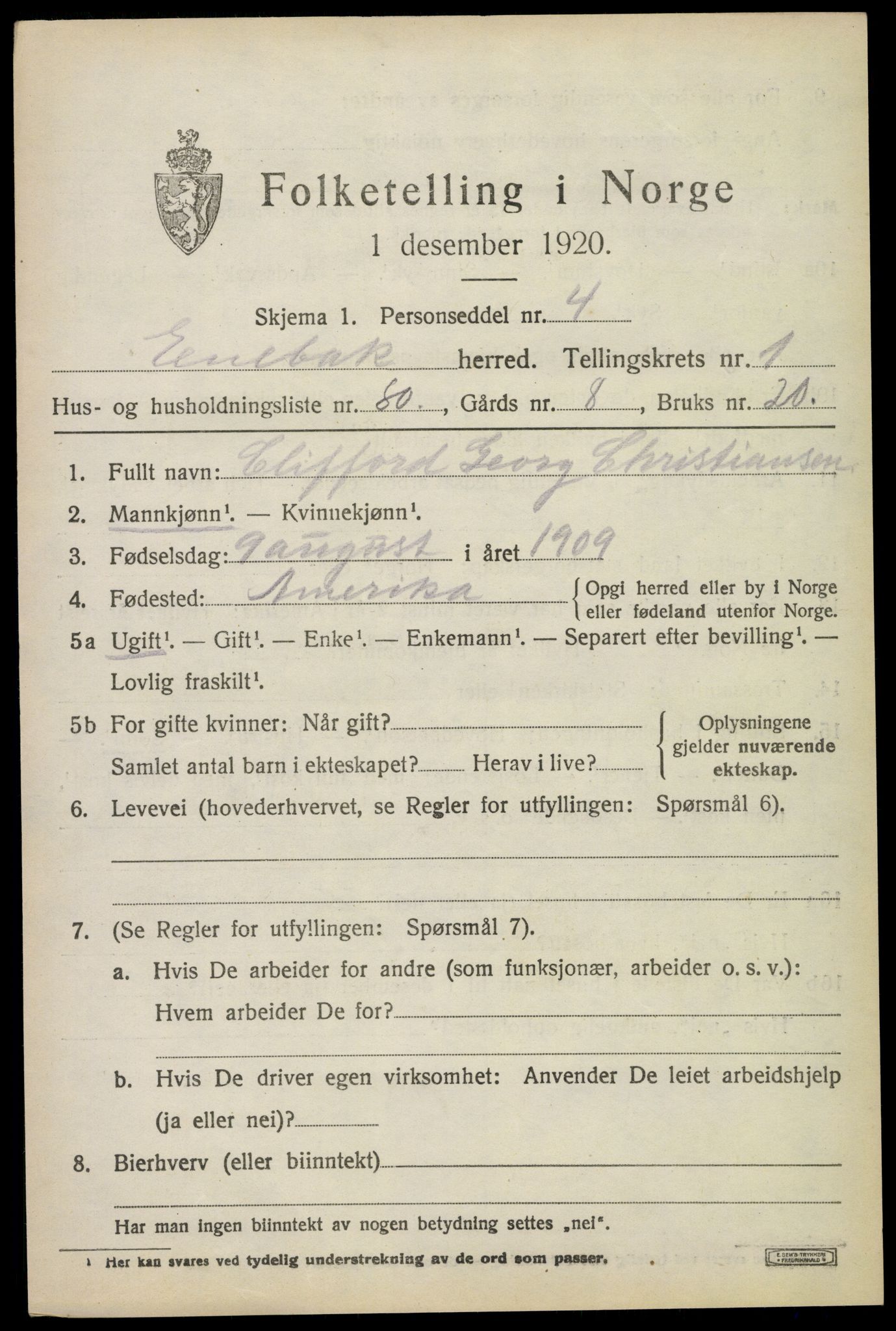 SAO, 1920 census for Enebakk, 1920, p. 2061