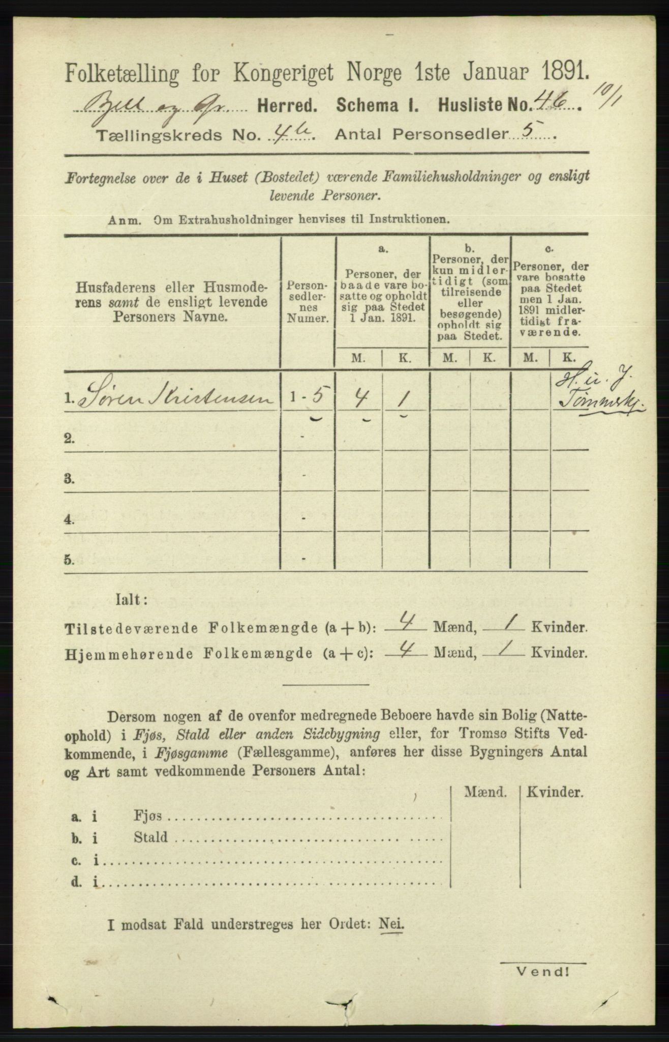 RA, 1891 census for 1024 Bjelland og Grindheim, 1891, p. 2074