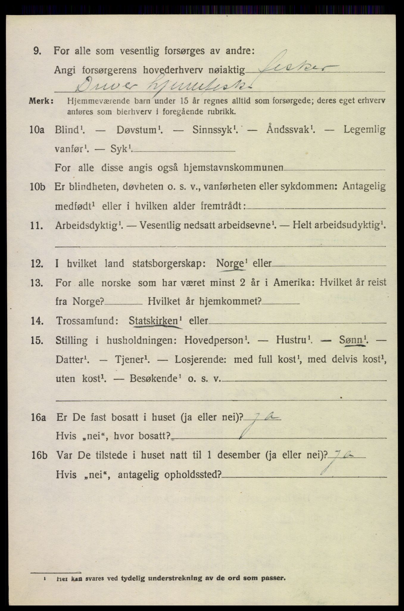 SAK, 1920 census for Oddernes, 1920, p. 3338