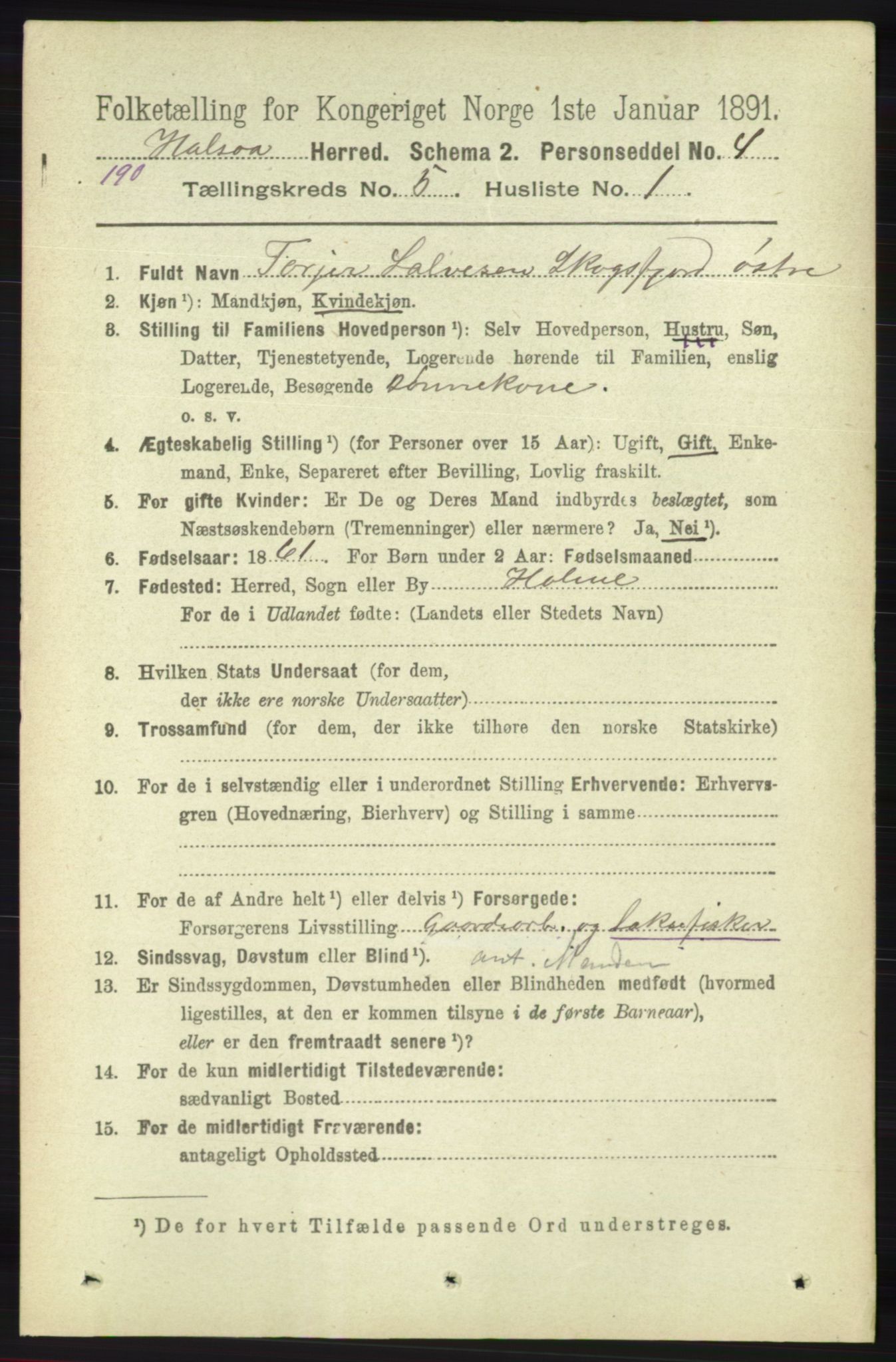 RA, 1891 census for 1019 Halse og Harkmark, 1891, p. 2038