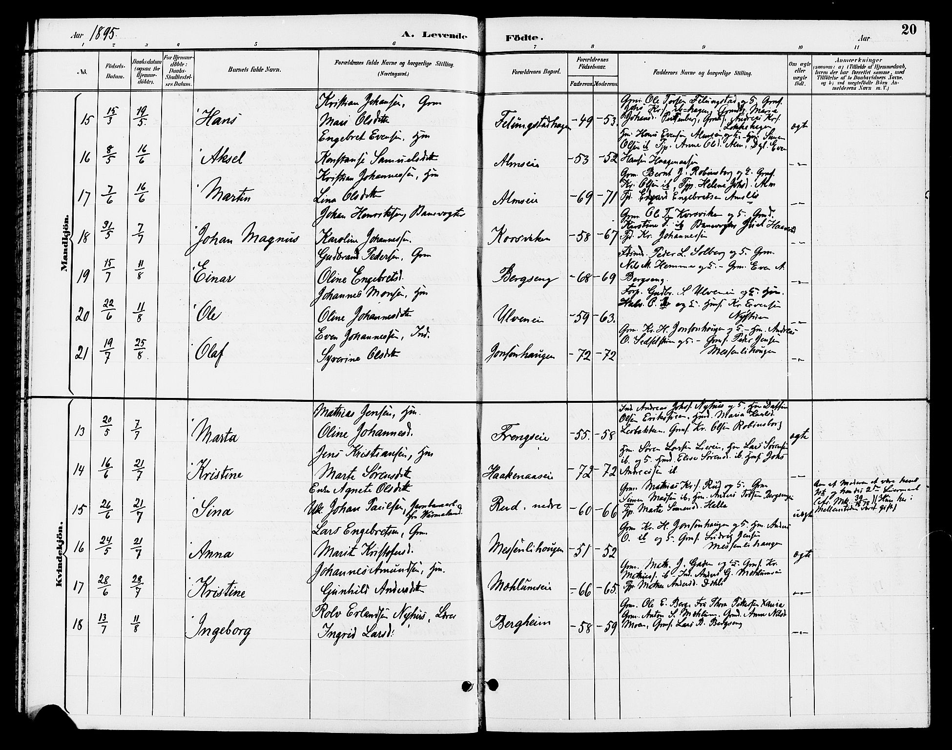 Ringsaker prestekontor, SAH/PREST-014/L/La/L0013: Parish register (copy) no. 13, 1891-1904, p. 20