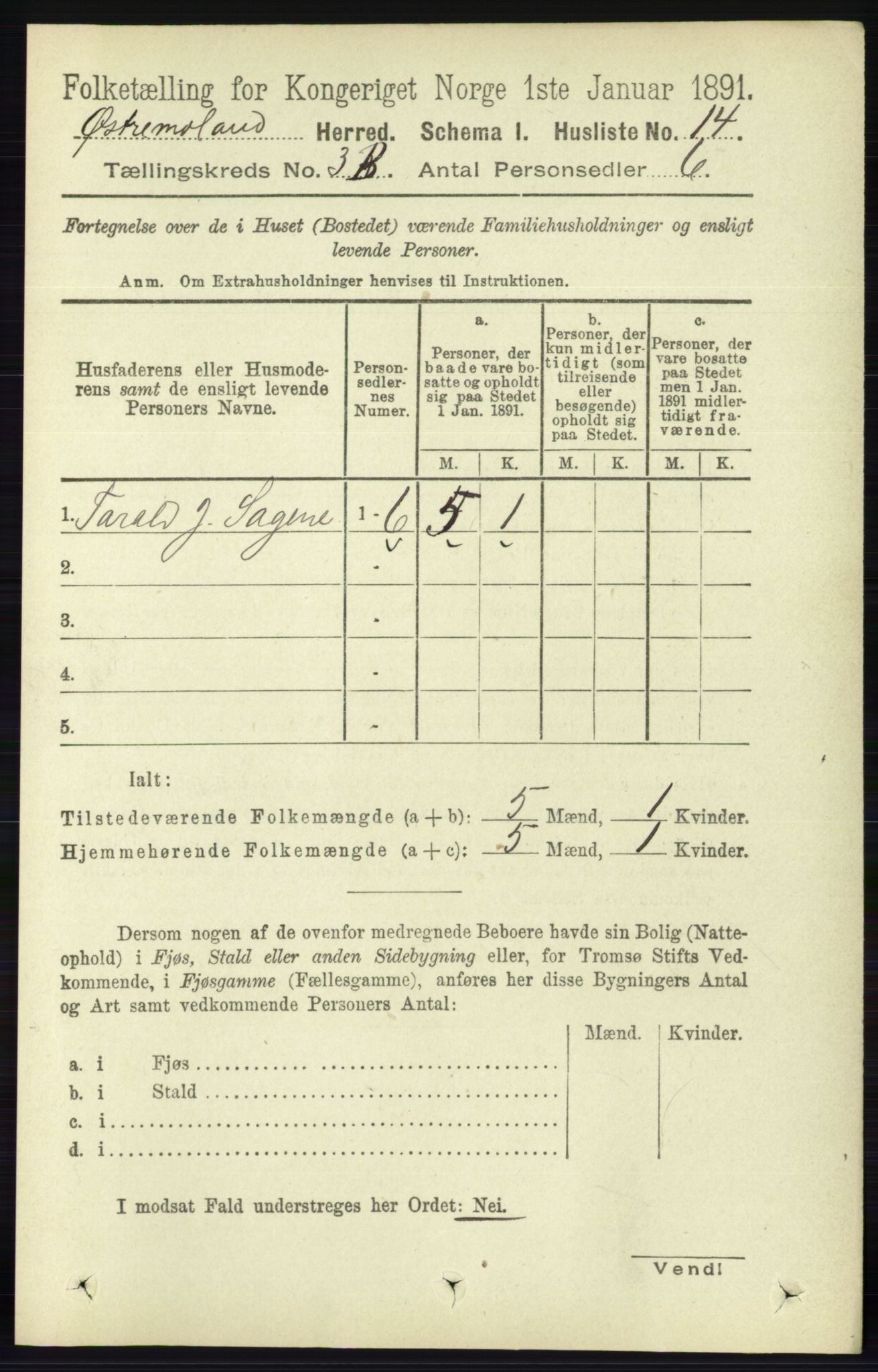 RA, 1891 census for 0918 Austre Moland, 1891, p. 1725