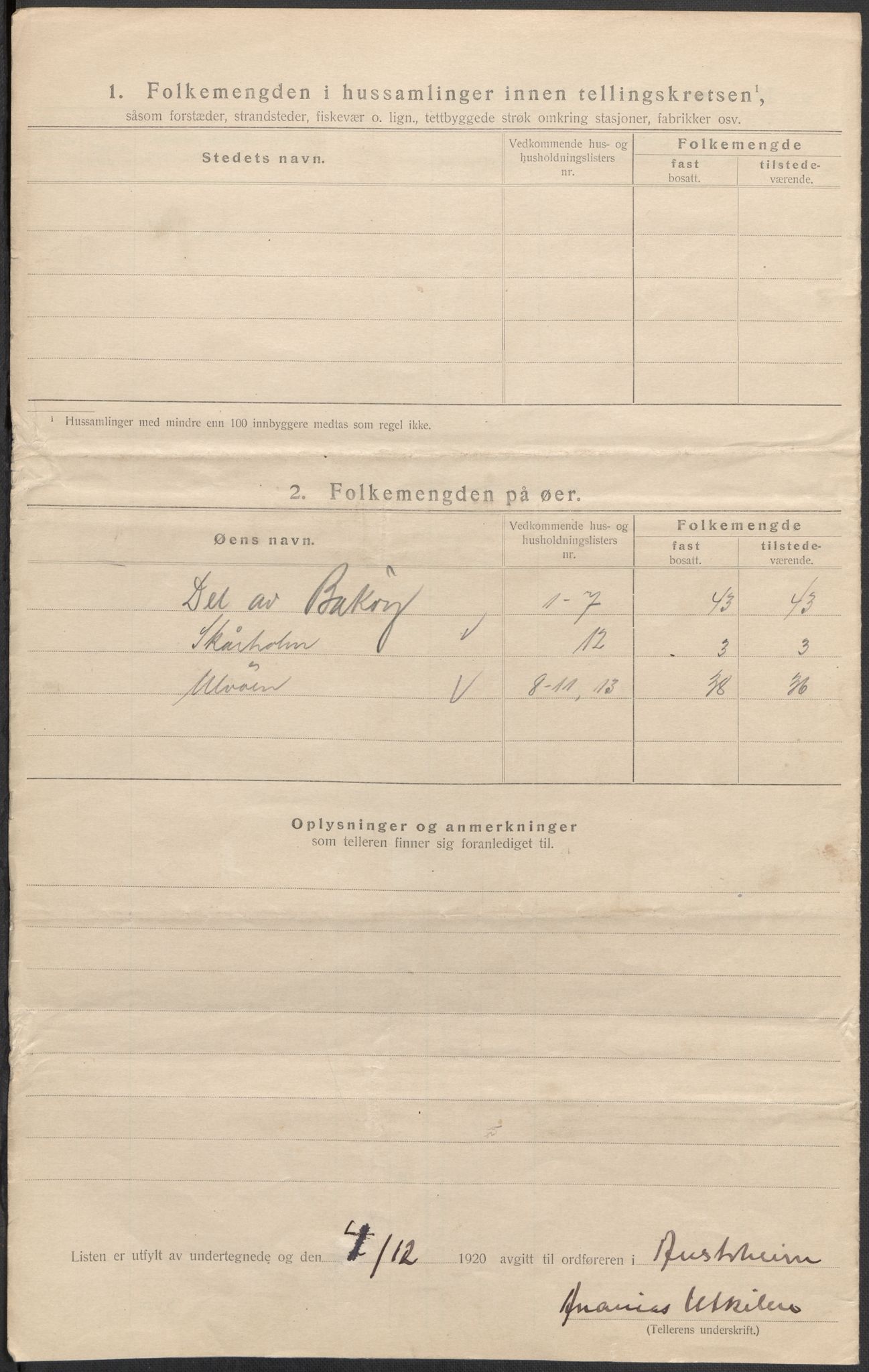 SAB, 1920 census for Austrheim, 1920, p. 13