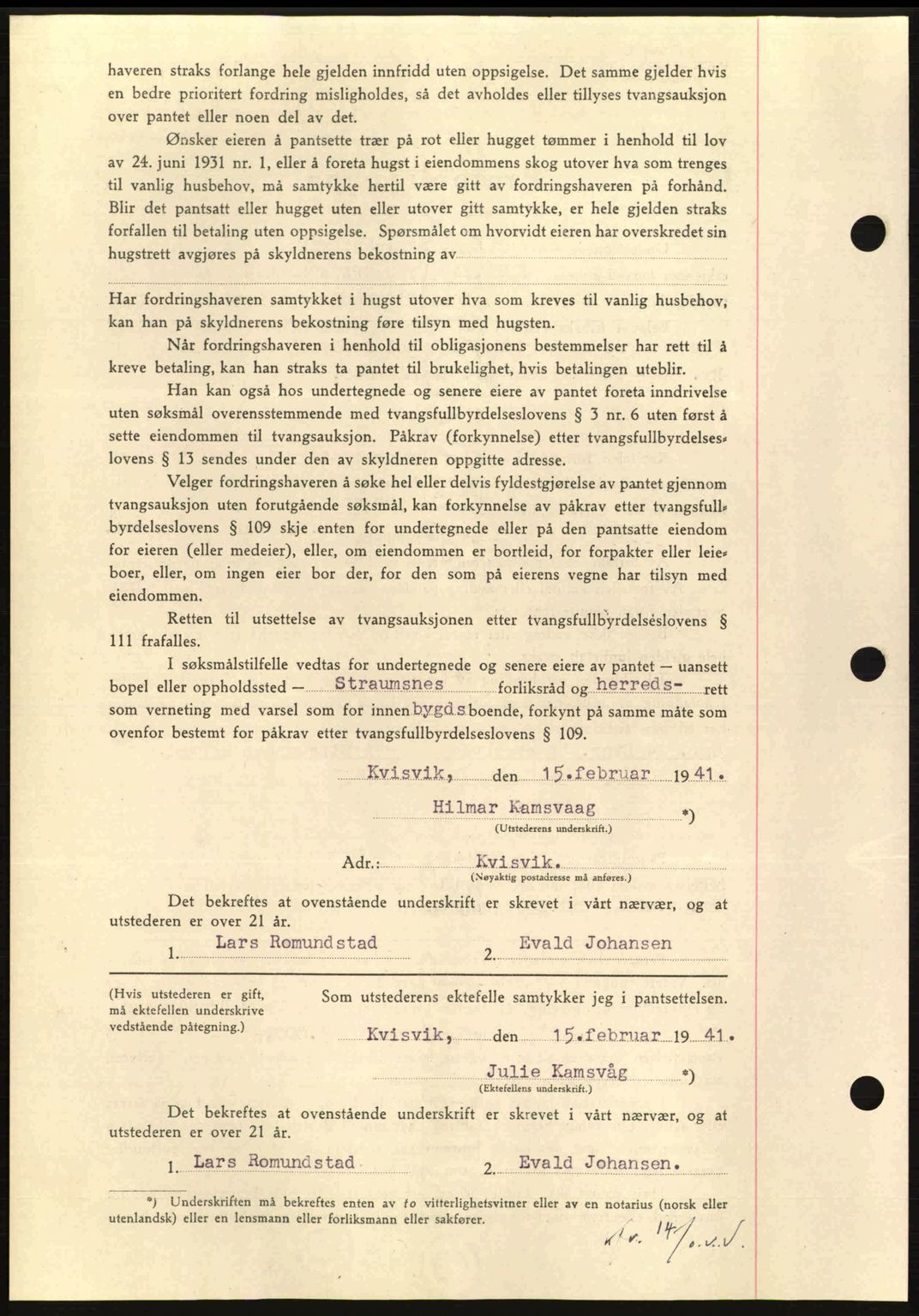 Nordmøre sorenskriveri, AV/SAT-A-4132/1/2/2Ca: Mortgage book no. B87, 1940-1941, Diary no: : 372/1941