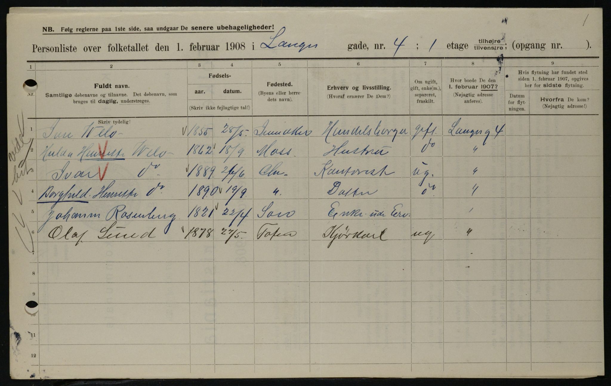 OBA, Municipal Census 1908 for Kristiania, 1908, p. 50535