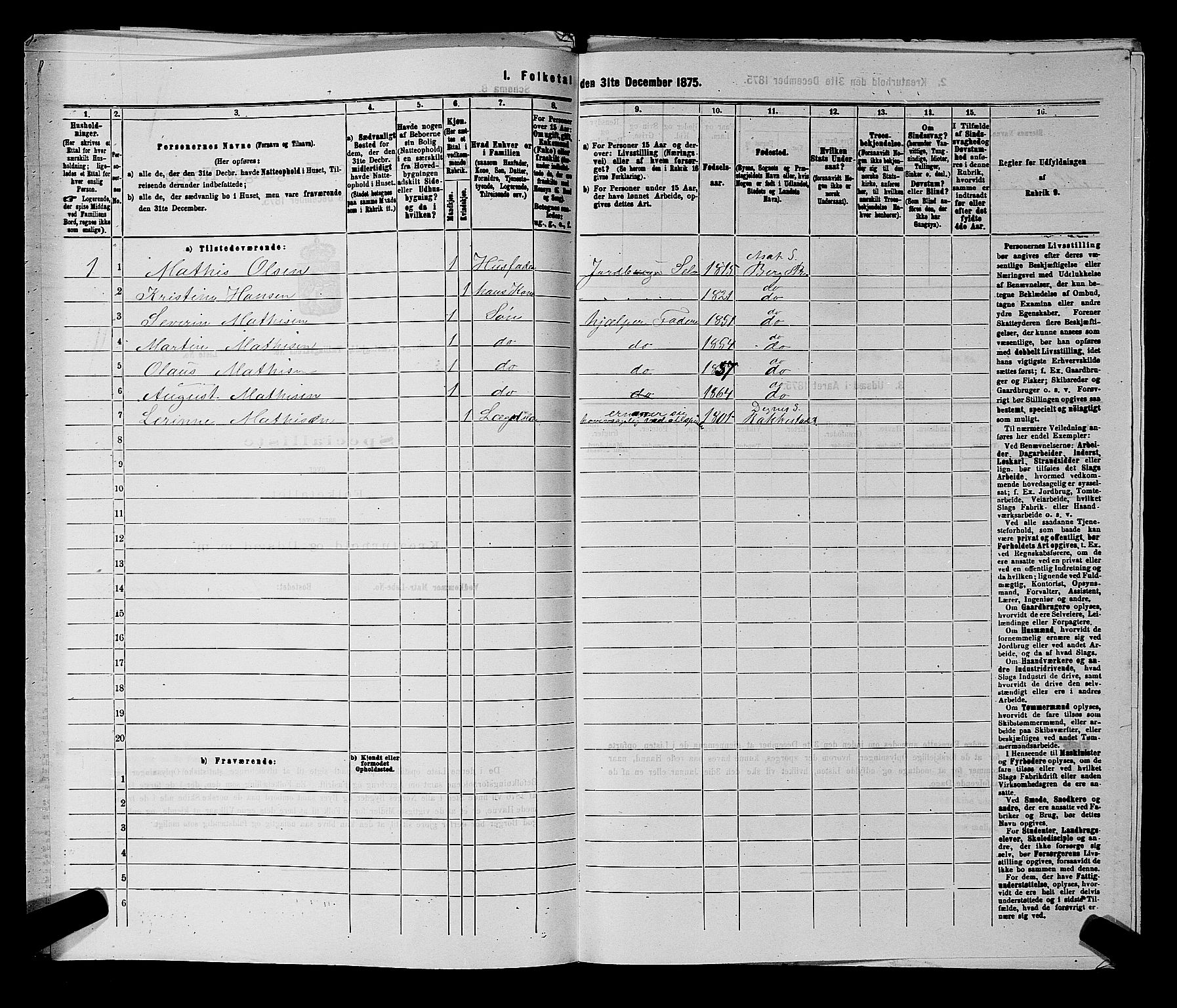 RA, 1875 census for 0116P Berg, 1875, p. 1110