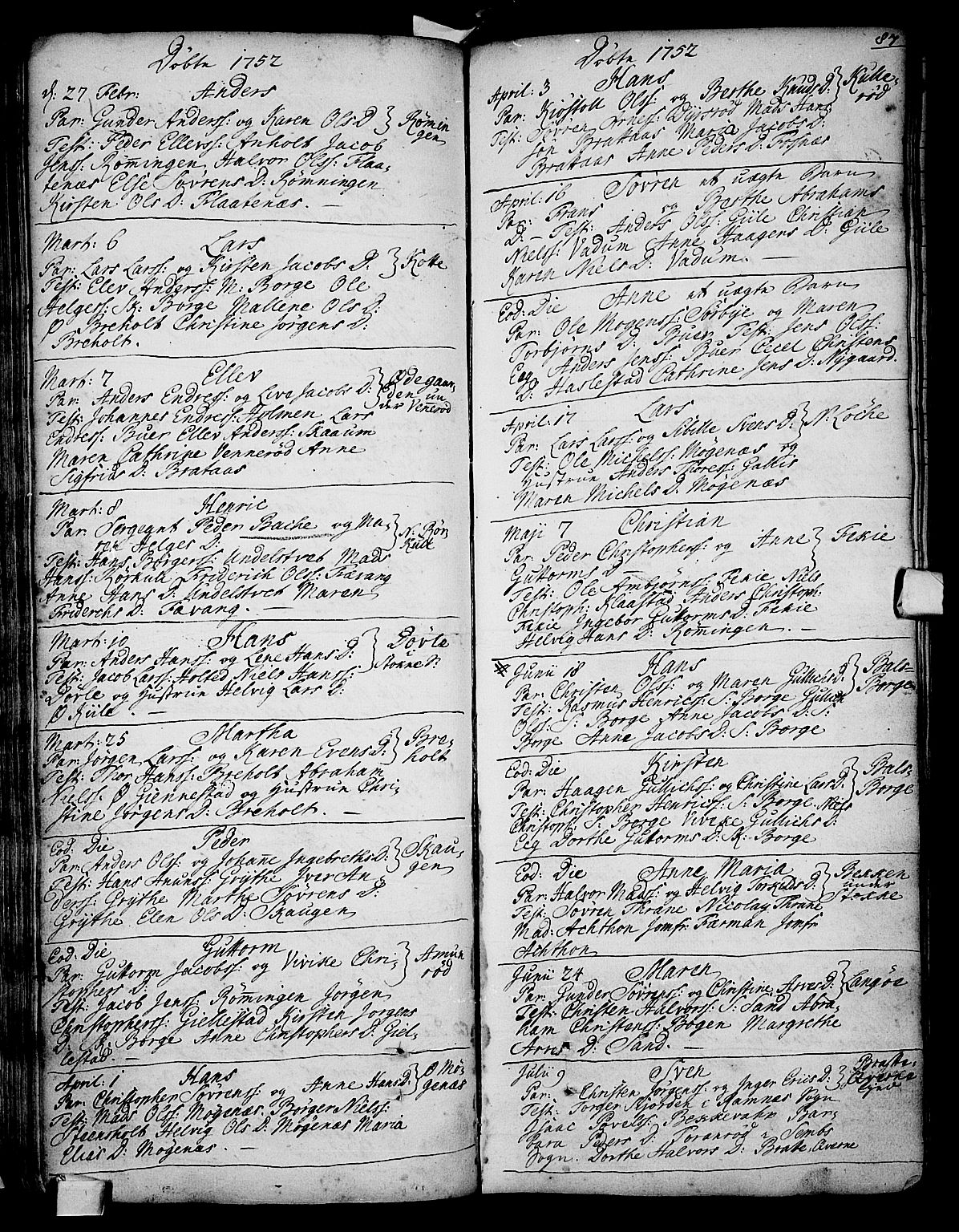 Stokke kirkebøker, AV/SAKO-A-320/F/Fa/L0002: Parish register (official) no. I 2, 1732-1770, p. 87