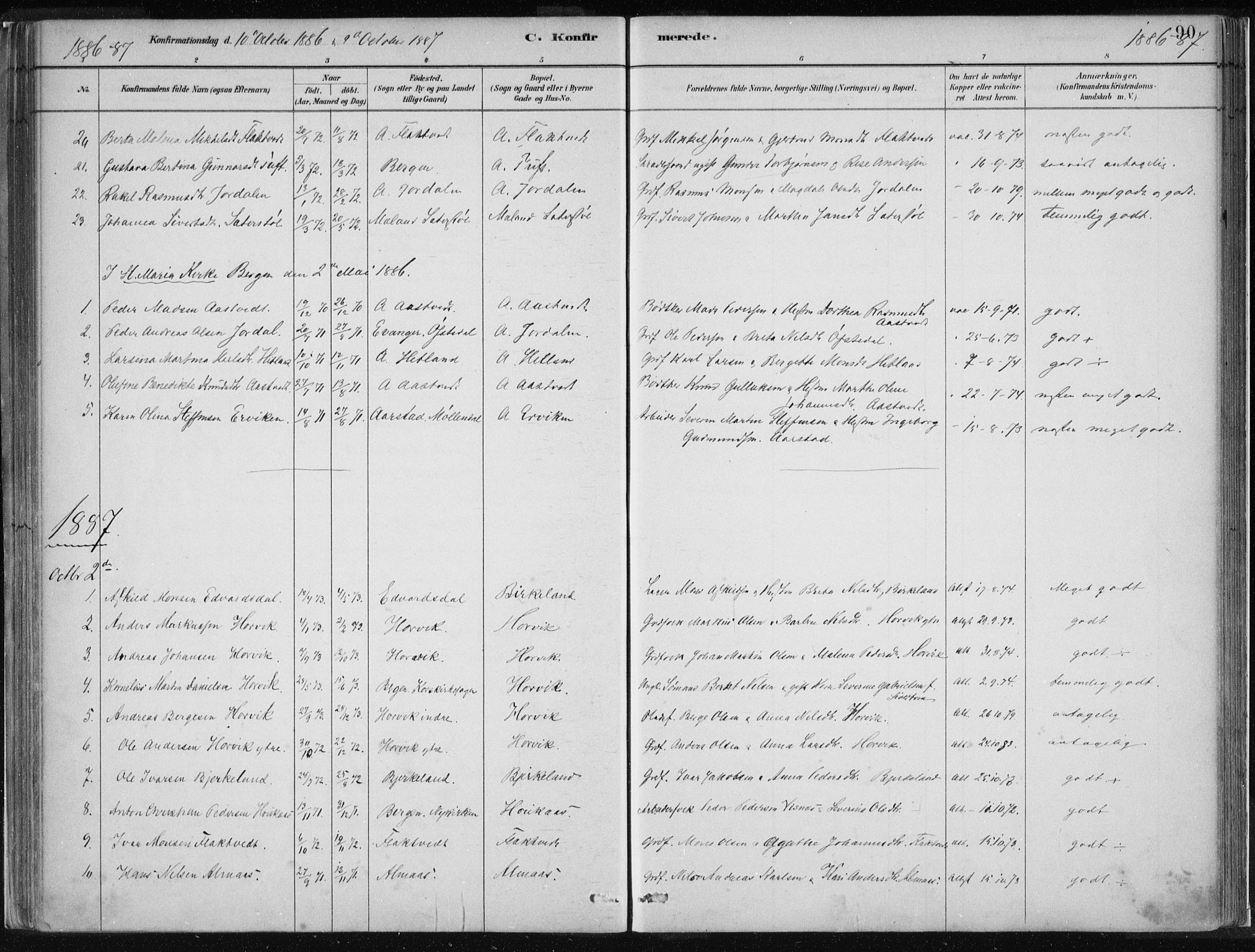 Hamre sokneprestembete, SAB/A-75501/H/Ha/Haa/Haad/L0001: Parish register (official) no. D  1, 1882-1906, p. 90