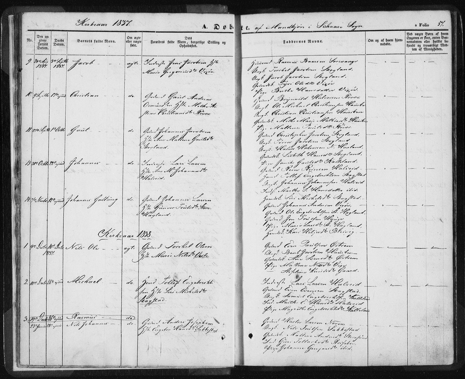 Torvastad sokneprestkontor, SAST/A -101857/H/Ha/Haa/L0006: Parish register (official) no. A 6, 1836-1847, p. 57