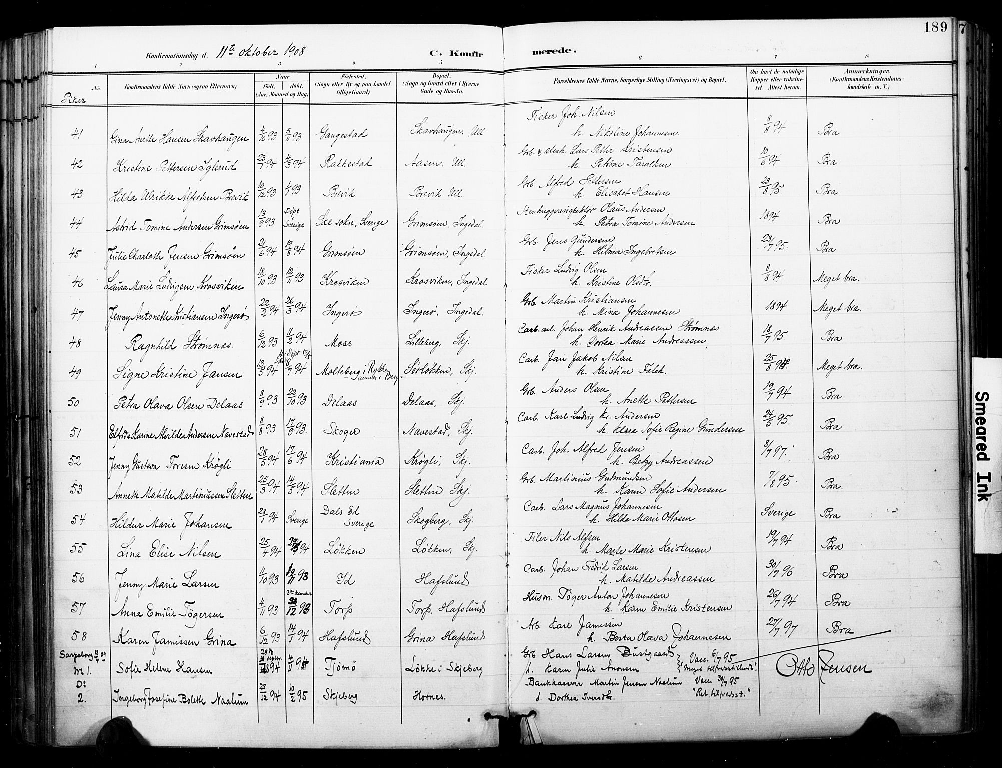 Skjeberg prestekontor Kirkebøker, SAO/A-10923/F/Fa/L0010: Parish register (official) no. I 10, 1898-1911, p. 189