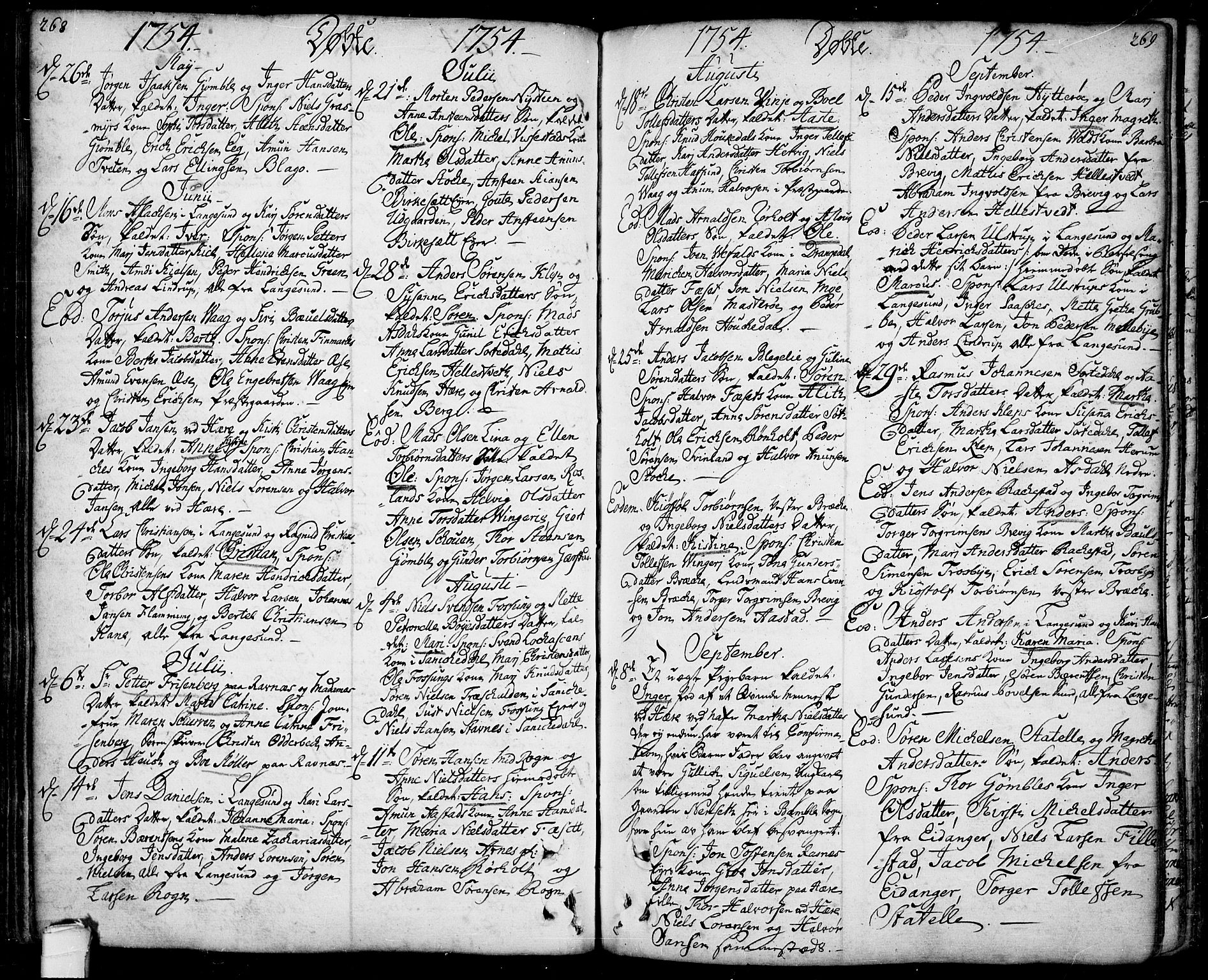 Bamble kirkebøker, SAKO/A-253/F/Fa/L0001: Parish register (official) no. I 1, 1702-1774, p. 268-269