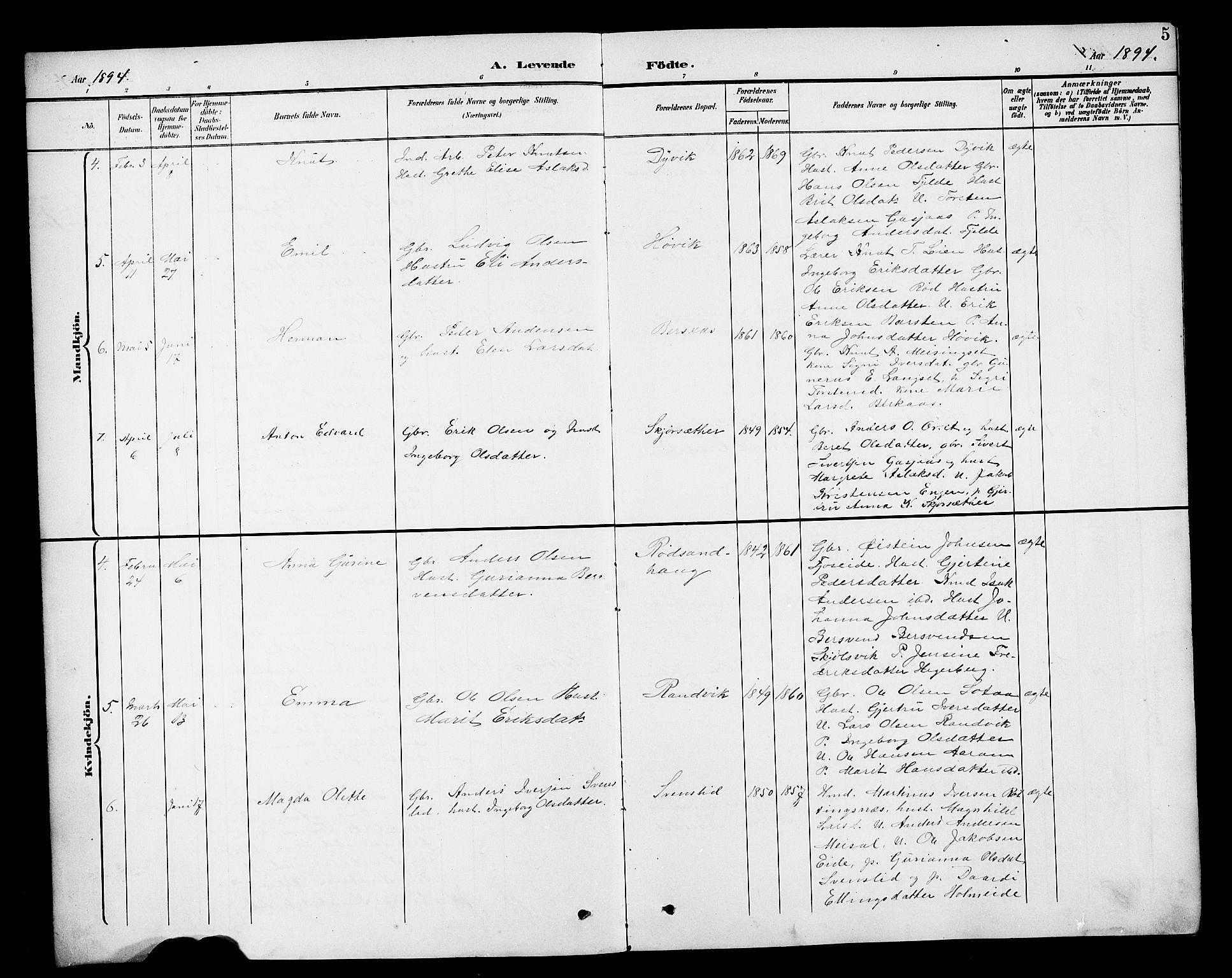 Ministerialprotokoller, klokkerbøker og fødselsregistre - Møre og Romsdal, AV/SAT-A-1454/551/L0632: Parish register (copy) no. 551C04, 1894-1920, p. 5