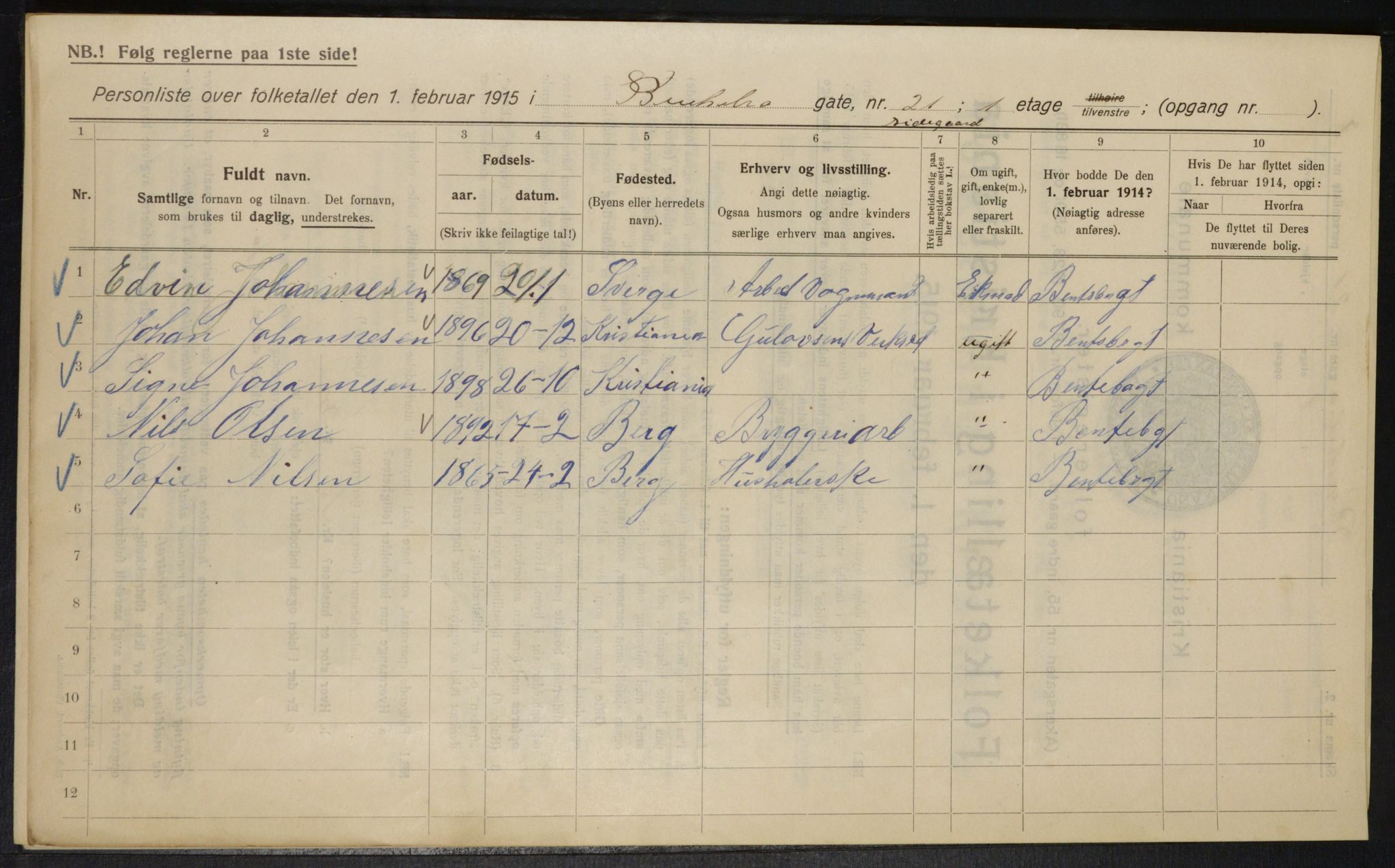 OBA, Municipal Census 1915 for Kristiania, 1915, p. 3534