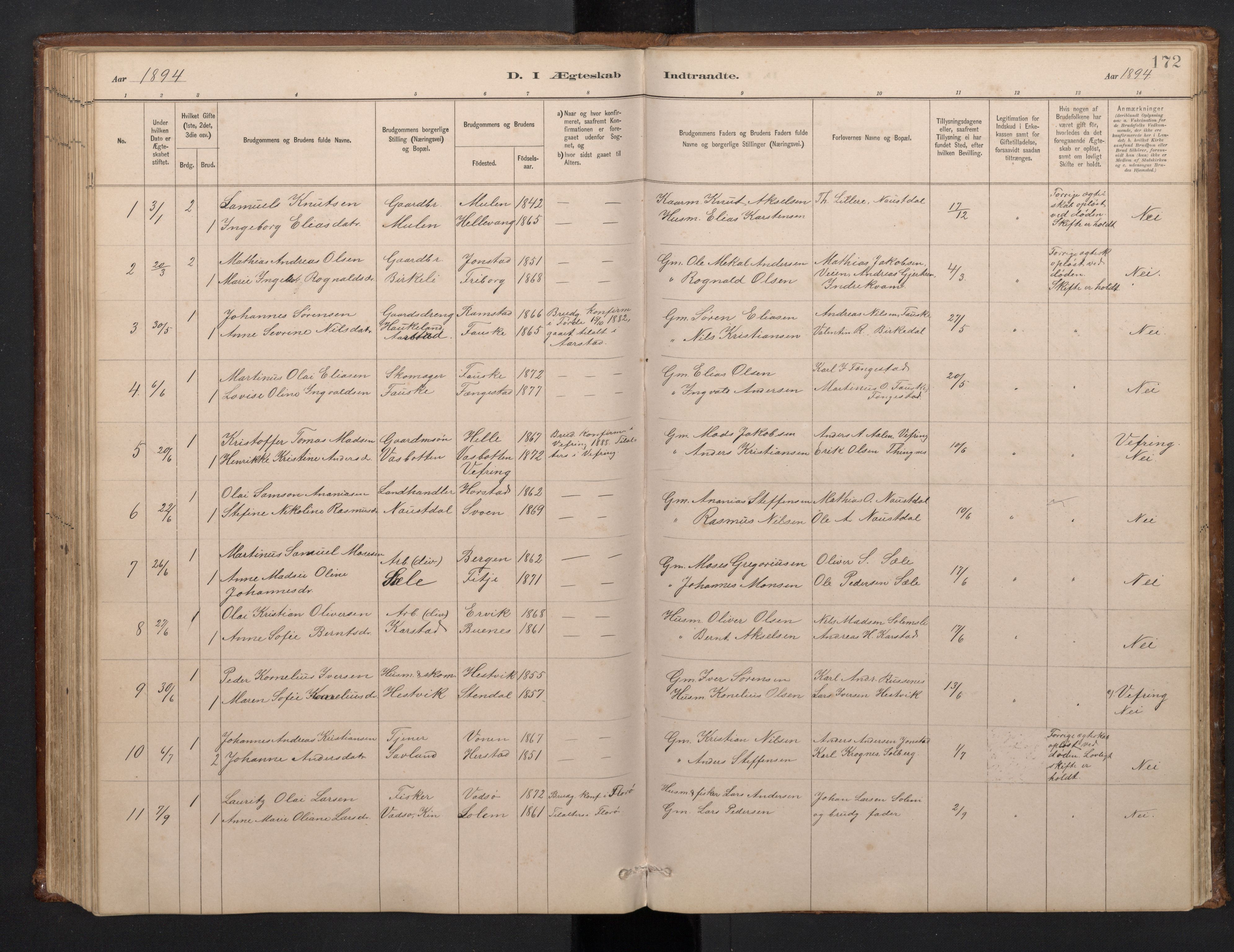 Førde sokneprestembete, SAB/A-79901/H/Hab/Habd/L0003: Parish register (copy) no. D 3, 1881-1897, p. 171b-172a