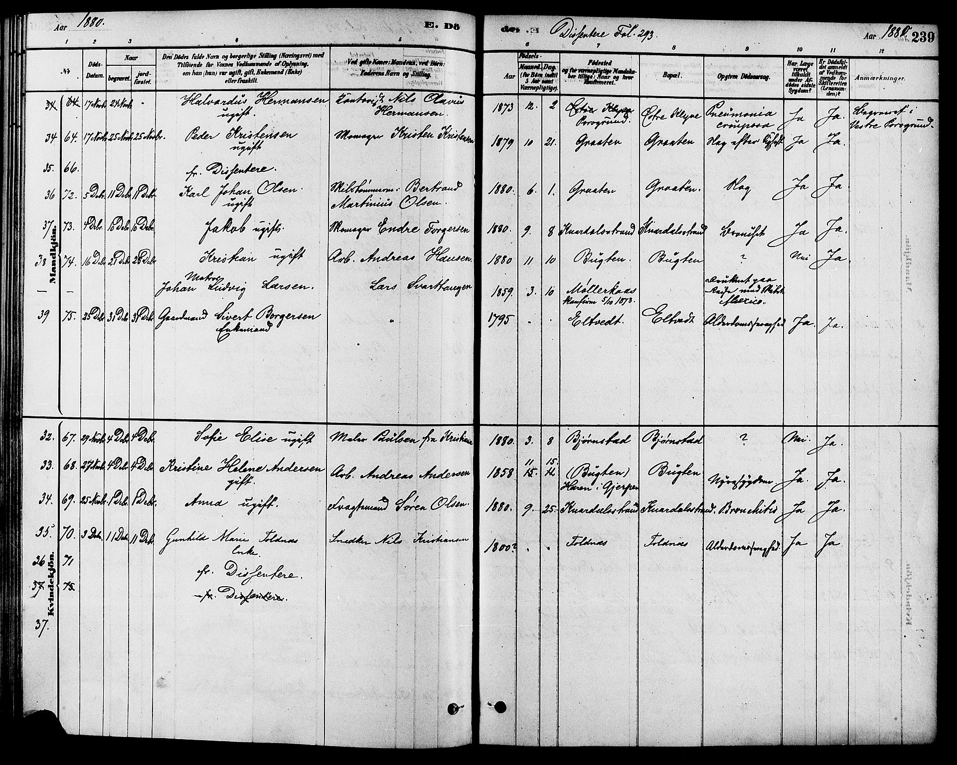 Solum kirkebøker, SAKO/A-306/F/Fa/L0009: Parish register (official) no. I 9, 1877-1887, p. 239