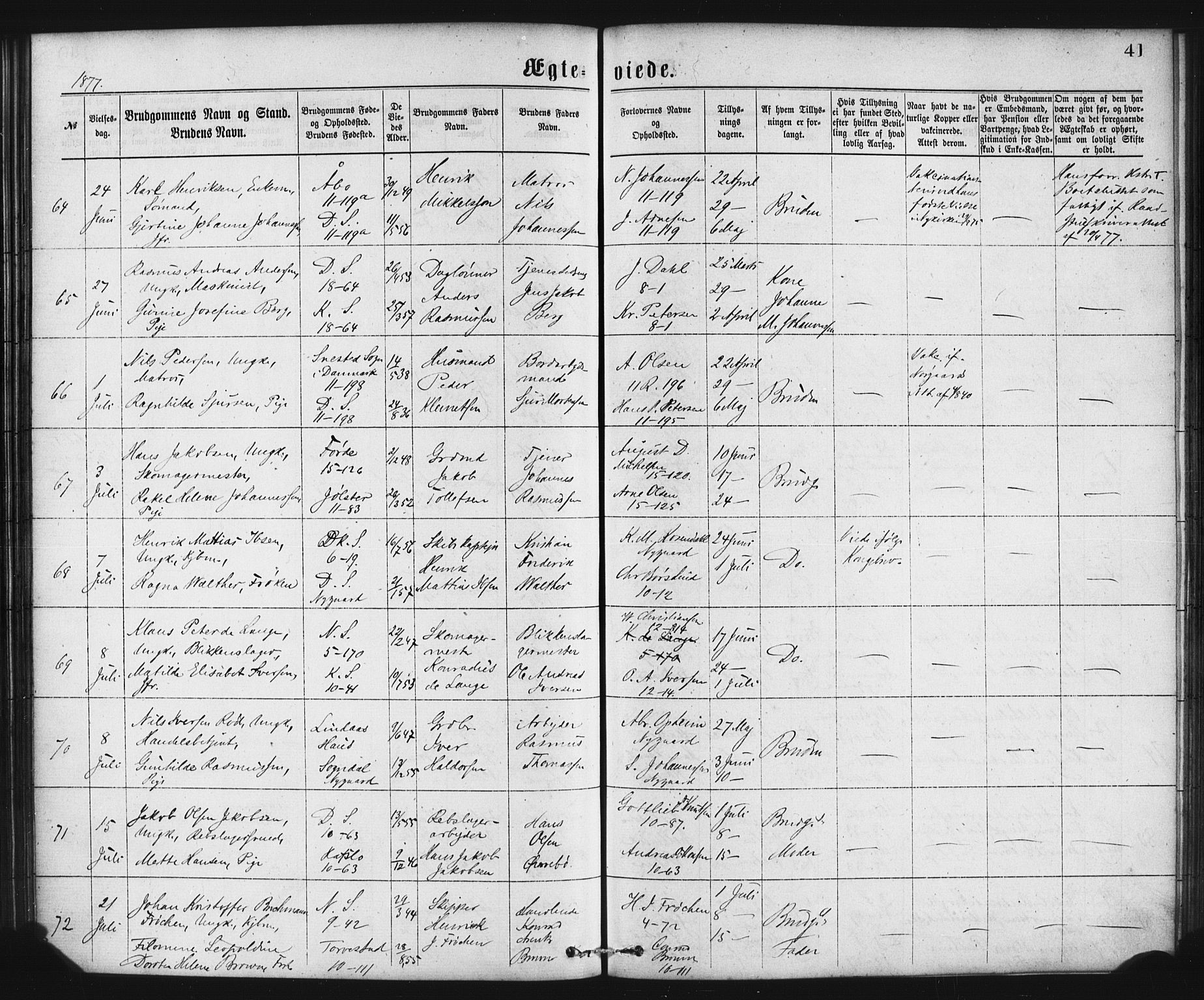 Domkirken sokneprestembete, SAB/A-74801/H/Haa/L0036: Parish register (official) no. D 3, 1875-1880, p. 41