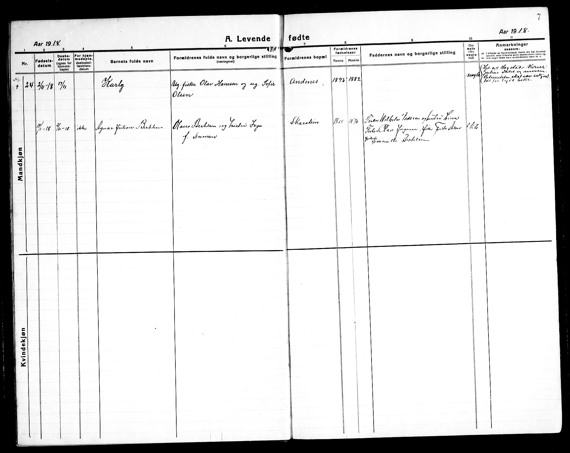 Ministerialprotokoller, klokkerbøker og fødselsregistre - Nordland, SAT/A-1459/899/L1450: Parish register (copy) no. 899C05, 1918-1945, p. 7