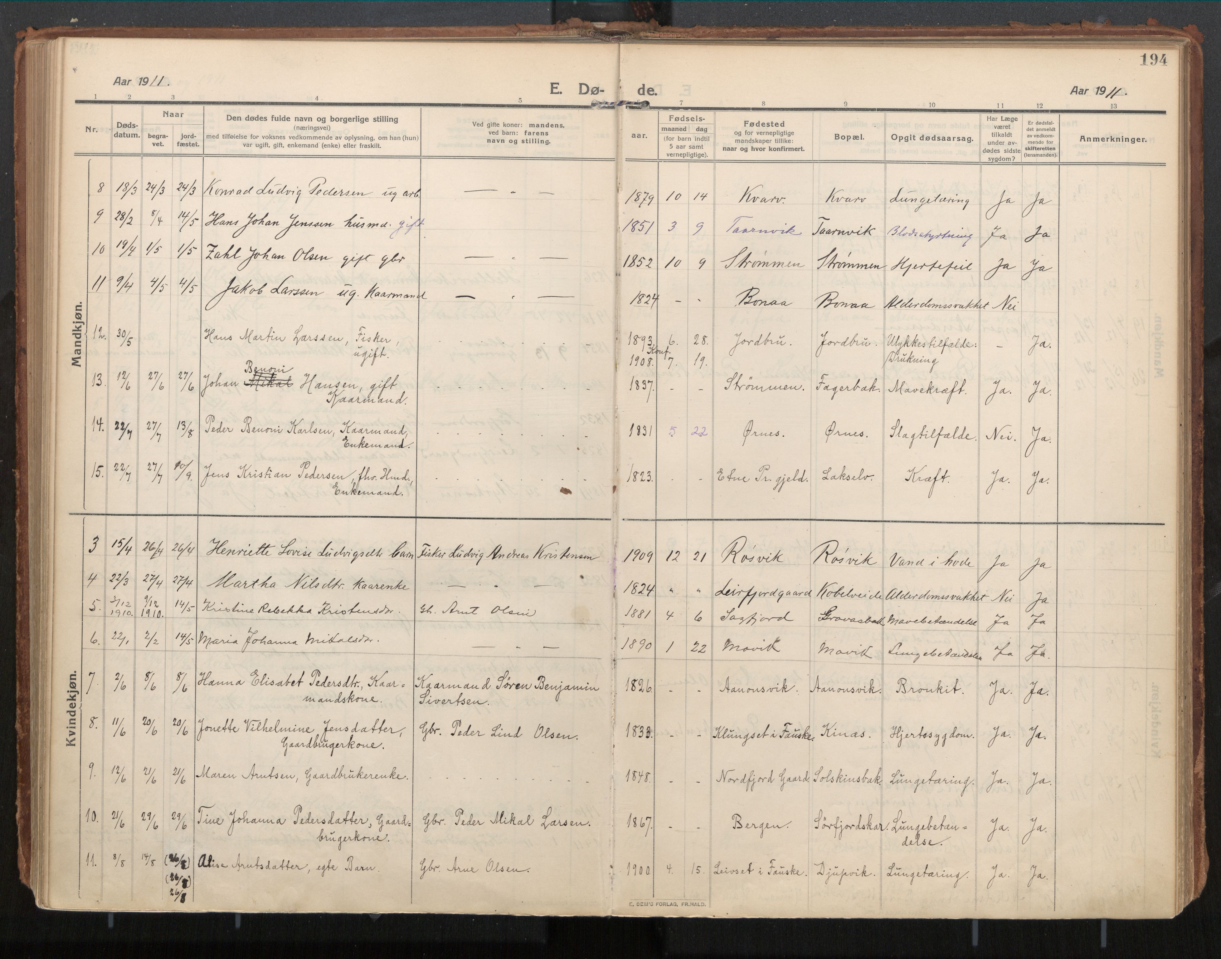 Ministerialprotokoller, klokkerbøker og fødselsregistre - Nordland, AV/SAT-A-1459/854/L0784: Parish register (official) no. 854A07, 1910-1922, p. 194