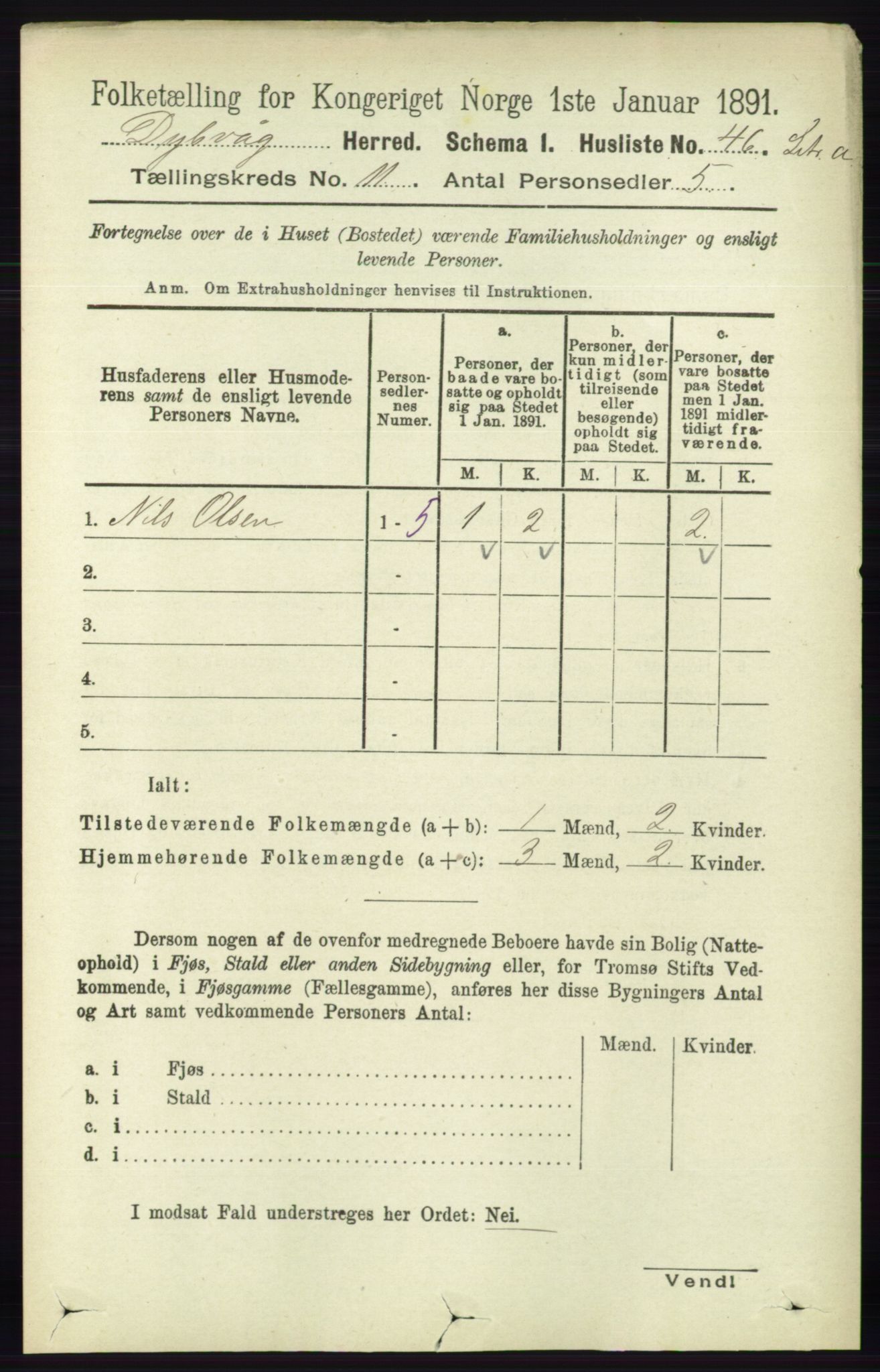 RA, 1891 census for 0915 Dypvåg, 1891, p. 4288