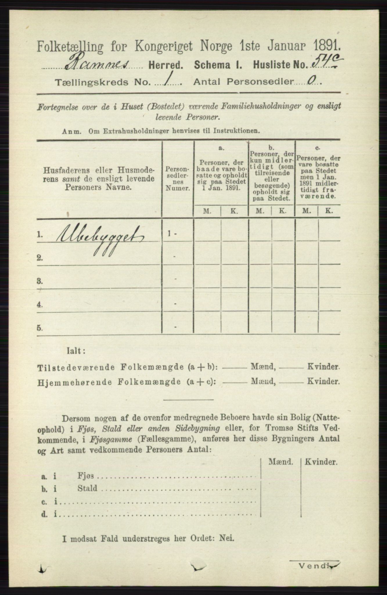 RA, 1891 census for 0718 Ramnes, 1891, p. 83