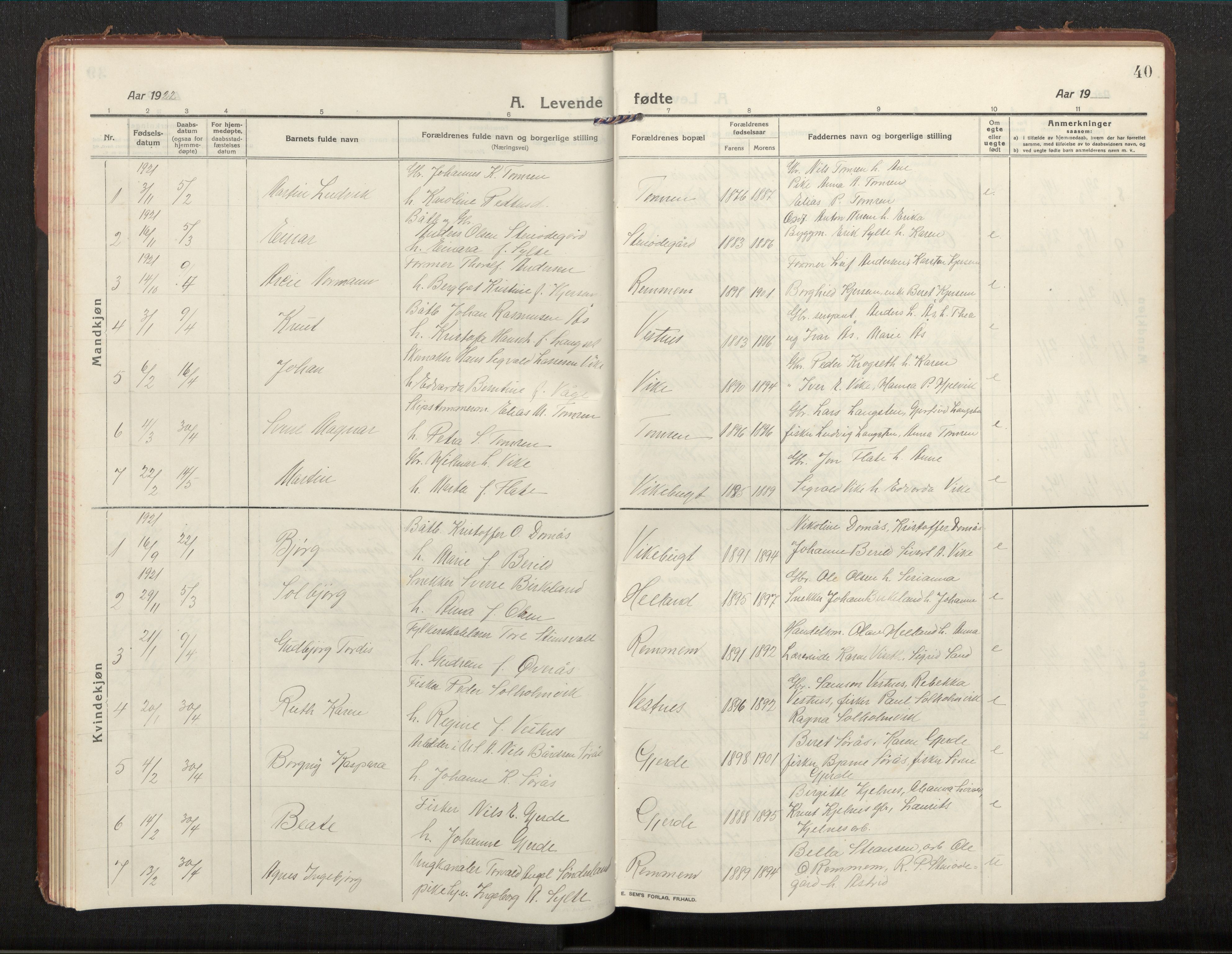 Ministerialprotokoller, klokkerbøker og fødselsregistre - Møre og Romsdal, AV/SAT-A-1454/539/L0536a: Parish register (copy) no. 539C03, 1912-1936, p. 40