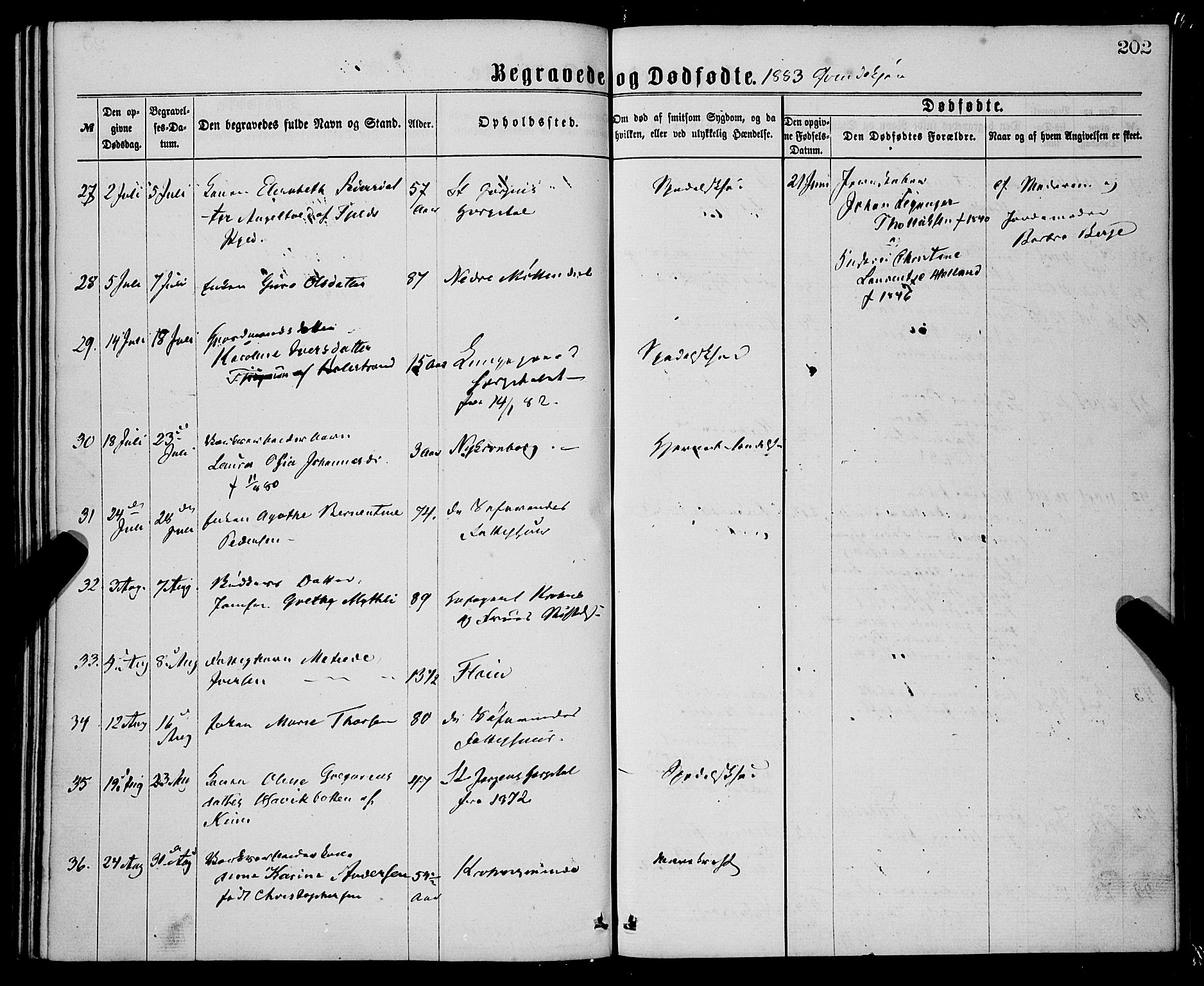 St. Jørgens hospital og Årstad sokneprestembete, AV/SAB-A-99934: Parish register (official) no. A 11, 1864-1886, p. 202