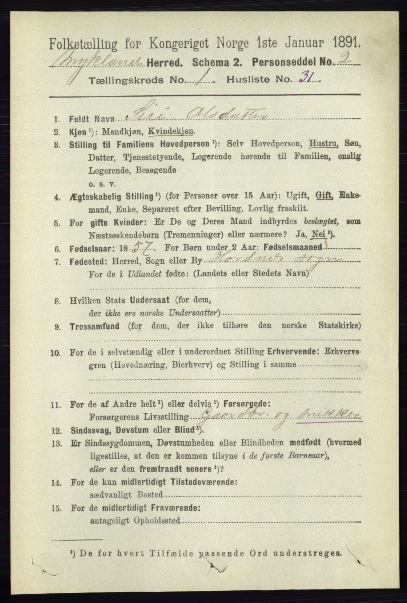 RA, 1891 census for 0932 Mykland, 1891, p. 269