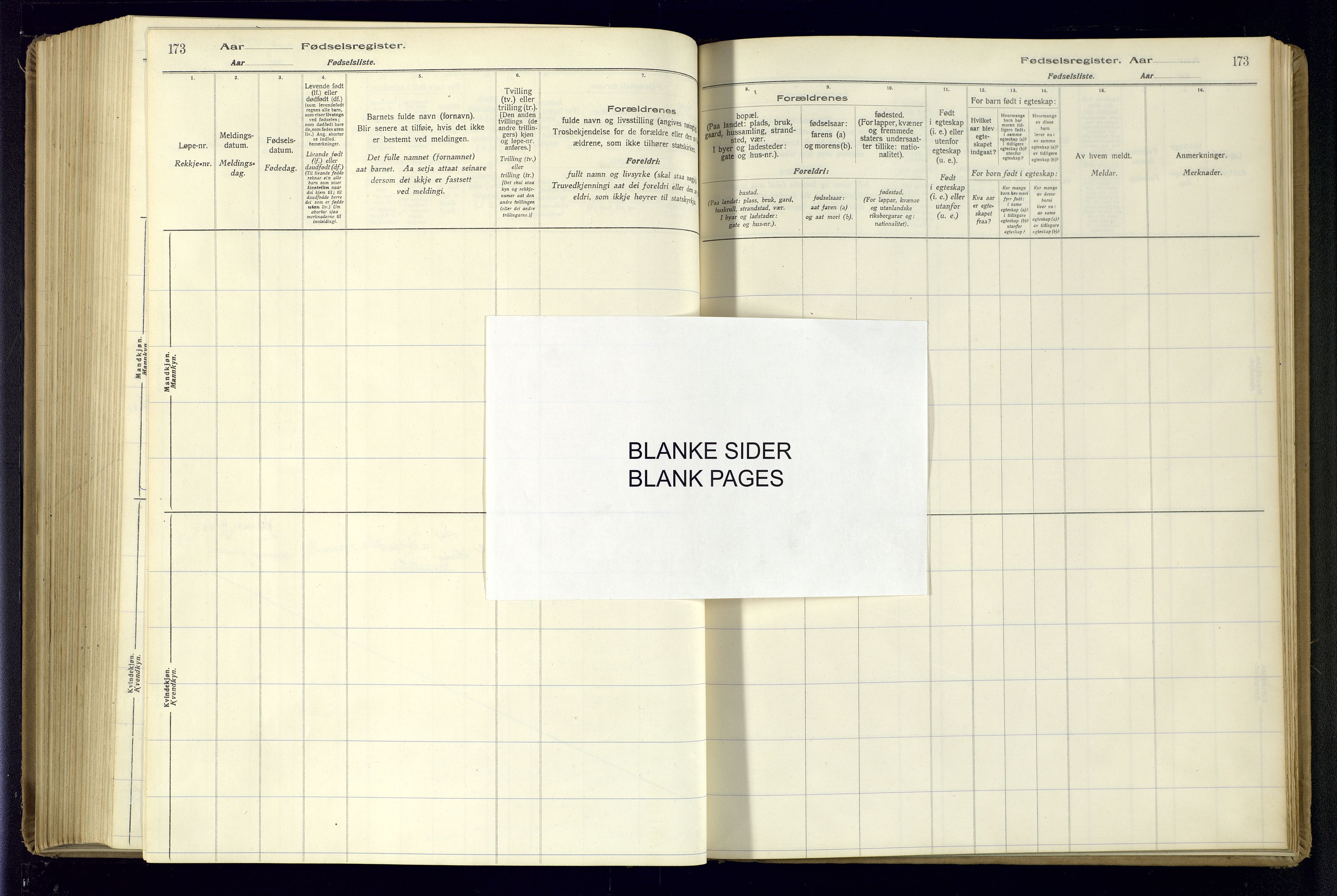 Risør sokneprestkontor, AV/SAK-1111-0035/J/Ja/L0001: Birth register no. A-VI-13, 1916-1947, p. 173